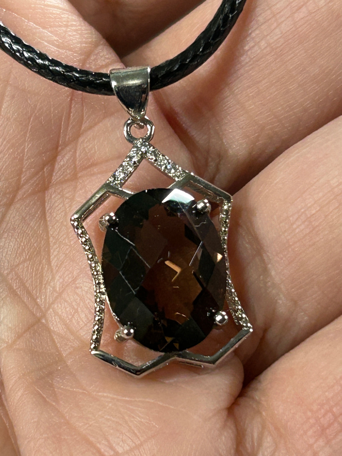 Beautiful Faceted Genuine Smokey Quartz Oval Pendant