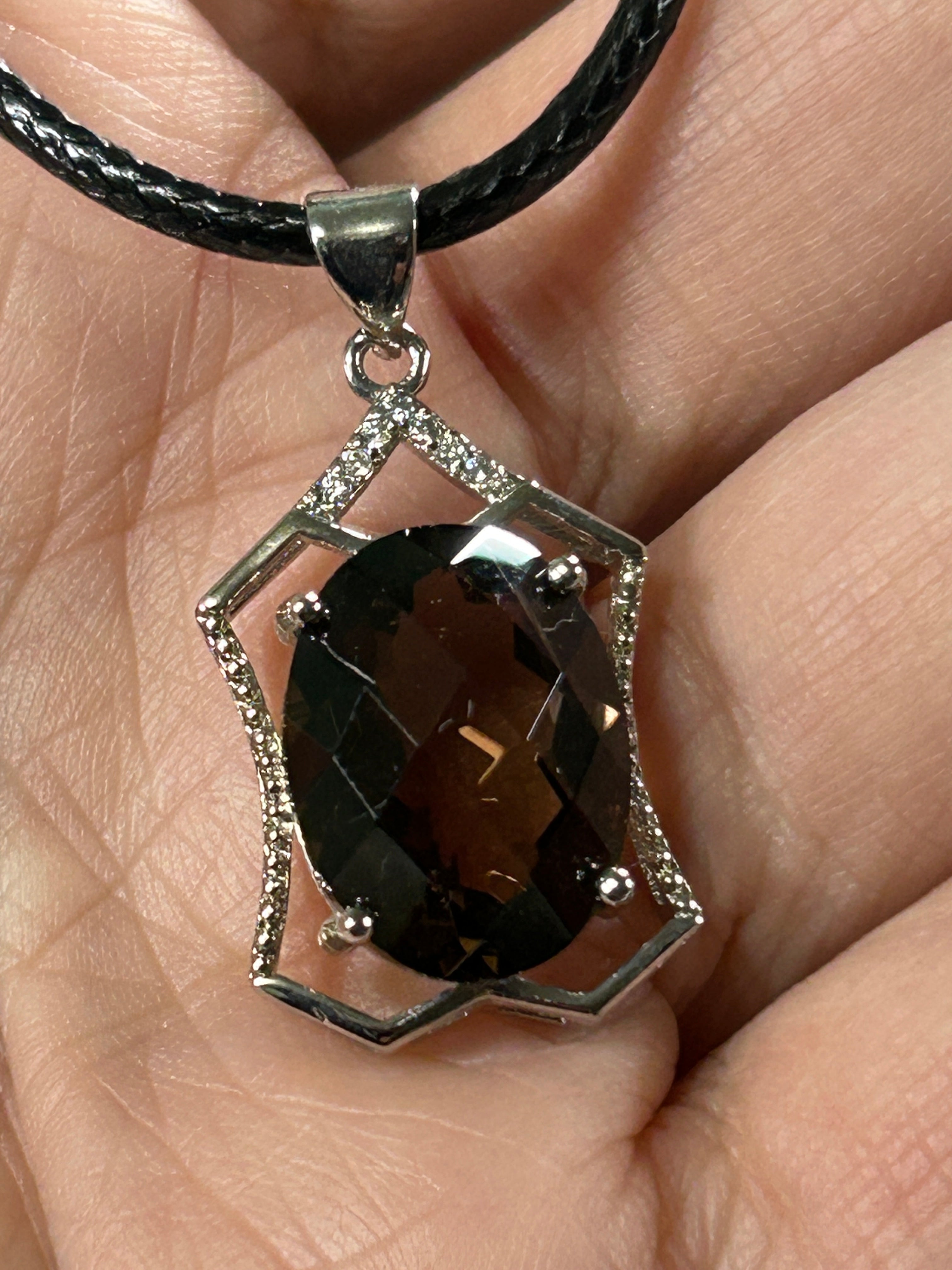 Beautiful Faceted Genuine Smokey Quartz Oval Pendant