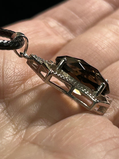 Beautiful Faceted Genuine Smokey Quartz Oval Pendant
