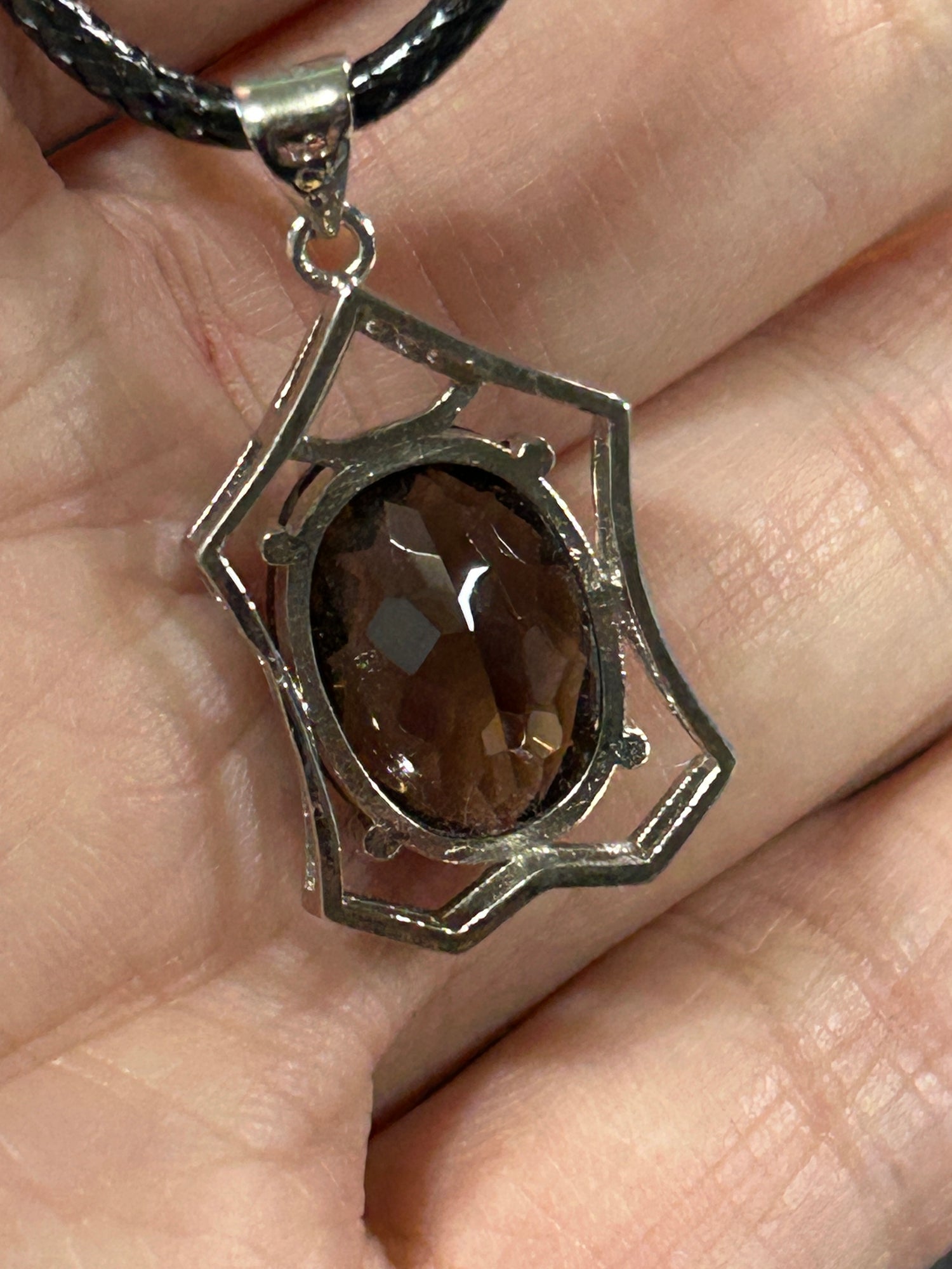 Beautiful Faceted Genuine Smokey Quartz Oval Pendant