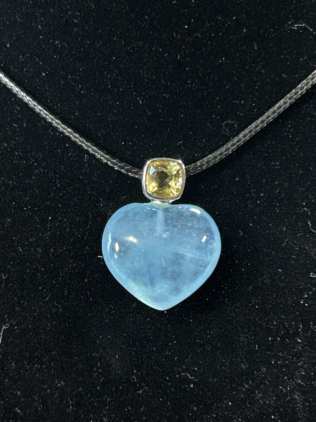 Gorgeous Aquamarine Heart Pendant with a Faceted Citrine Accent
