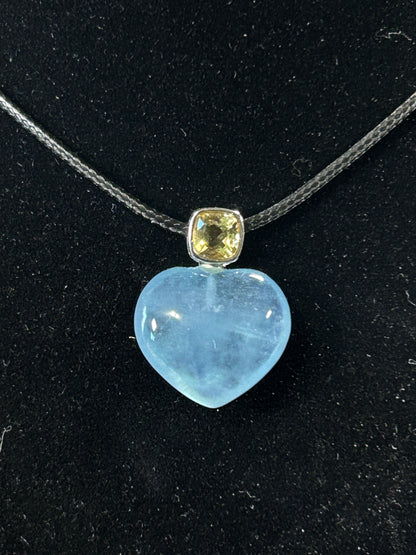 Gorgeous Aquamarine Heart Pendant with a Faceted Citrine Accent