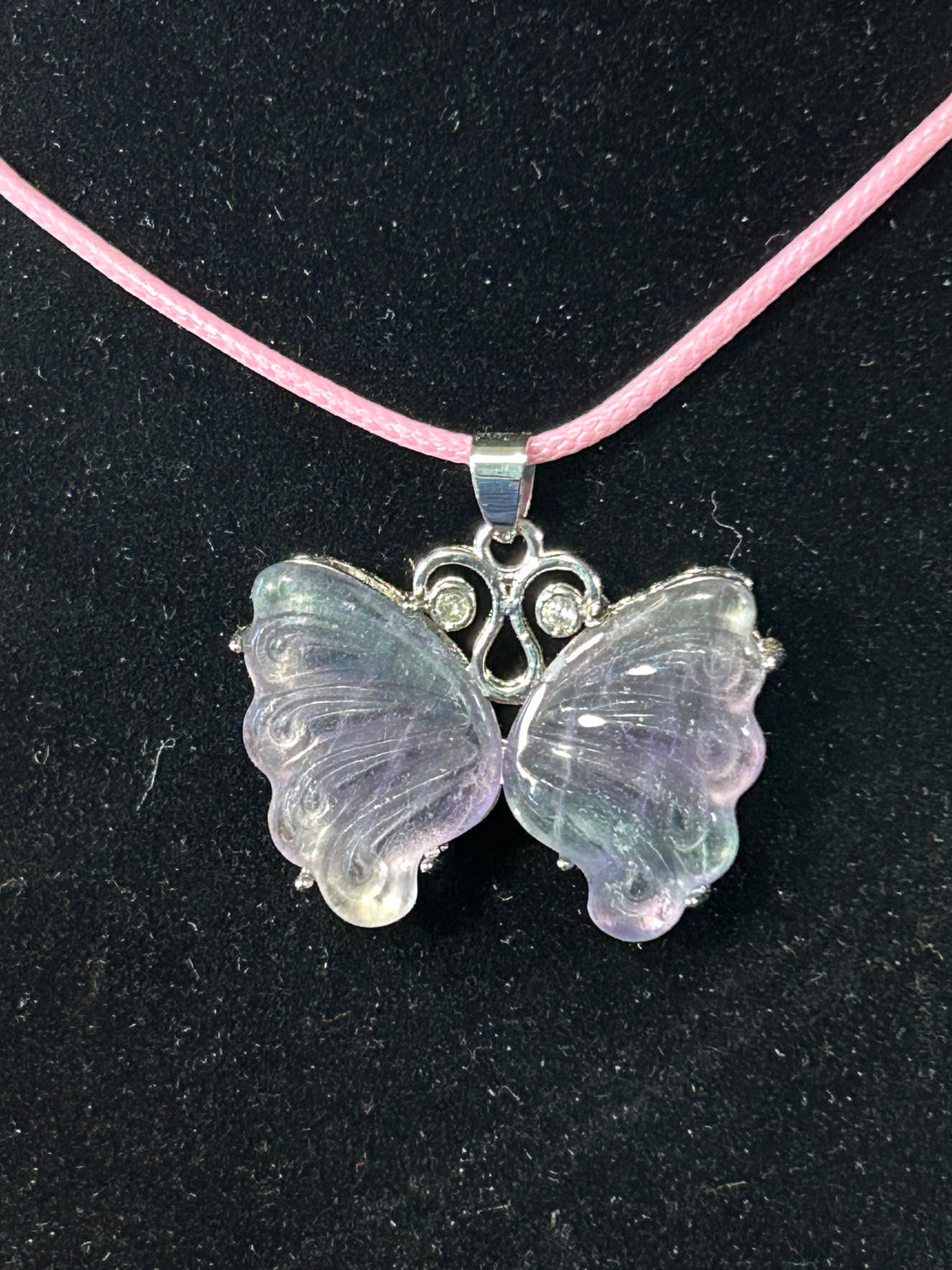 Beautiful HQ Rainbow Fluorite Butterfly Pendant.
