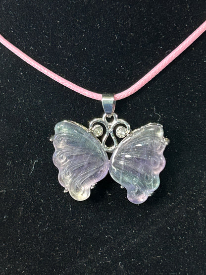 Beautiful HQ Rainbow Fluorite Butterfly Pendant.