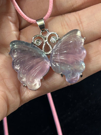 Beautiful HQ Rainbow Fluorite Butterfly Pendant.