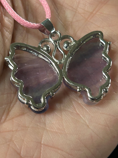 Beautiful HQ Rainbow Fluorite Butterfly Pendant.