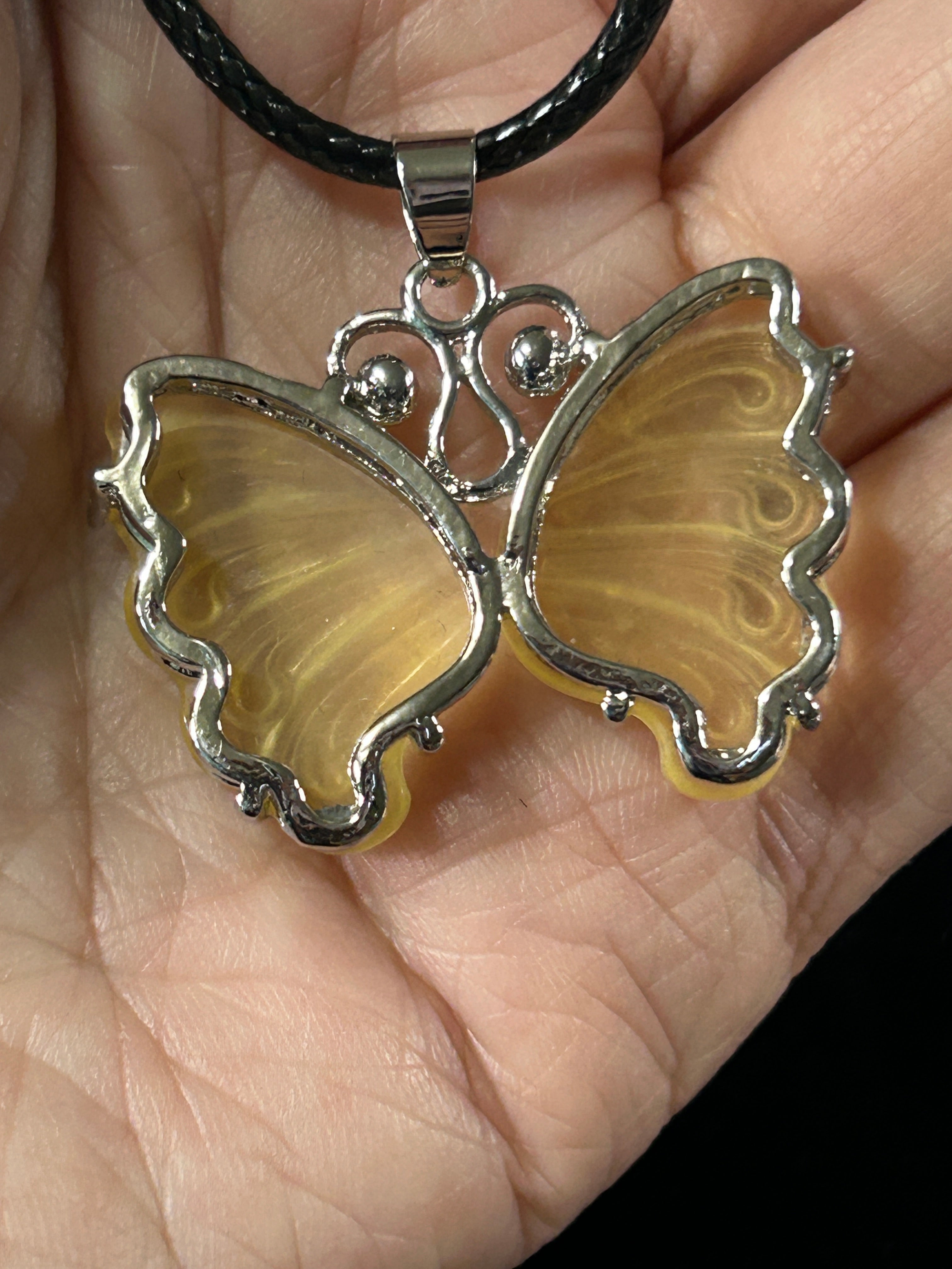 Beautiful HQ Yellow Fluorite Butterfly Pendant