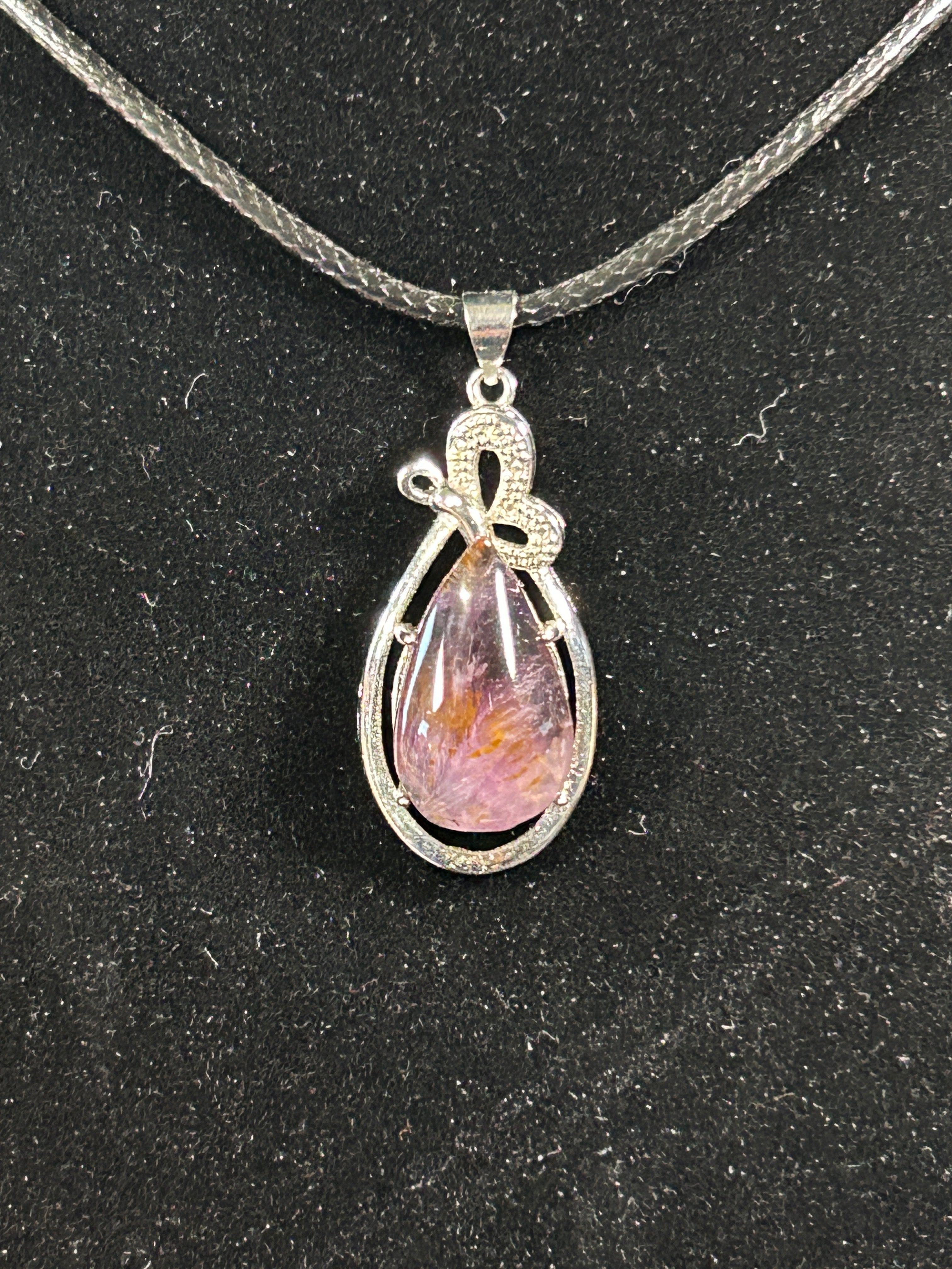Gorgeous Amethyst with Golden Rutile TearDrop Pendant