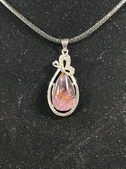 Gorgeous Amethyst with Golden Rutile TearDrop Pendant
