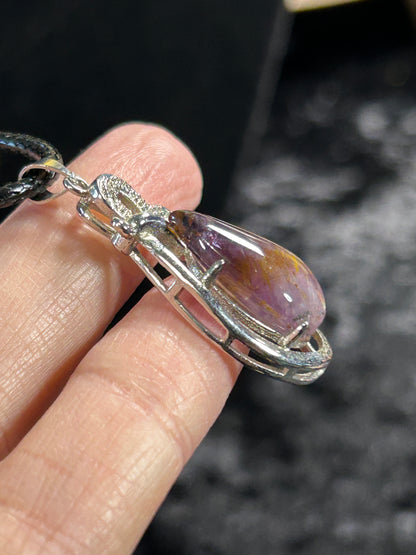 Gorgeous Amethyst with Golden Rutile TearDrop Pendant