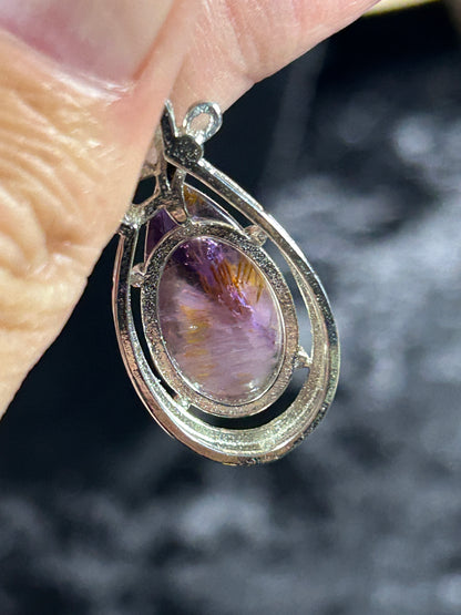 Gorgeous Amethyst with Golden Rutile TearDrop Pendant