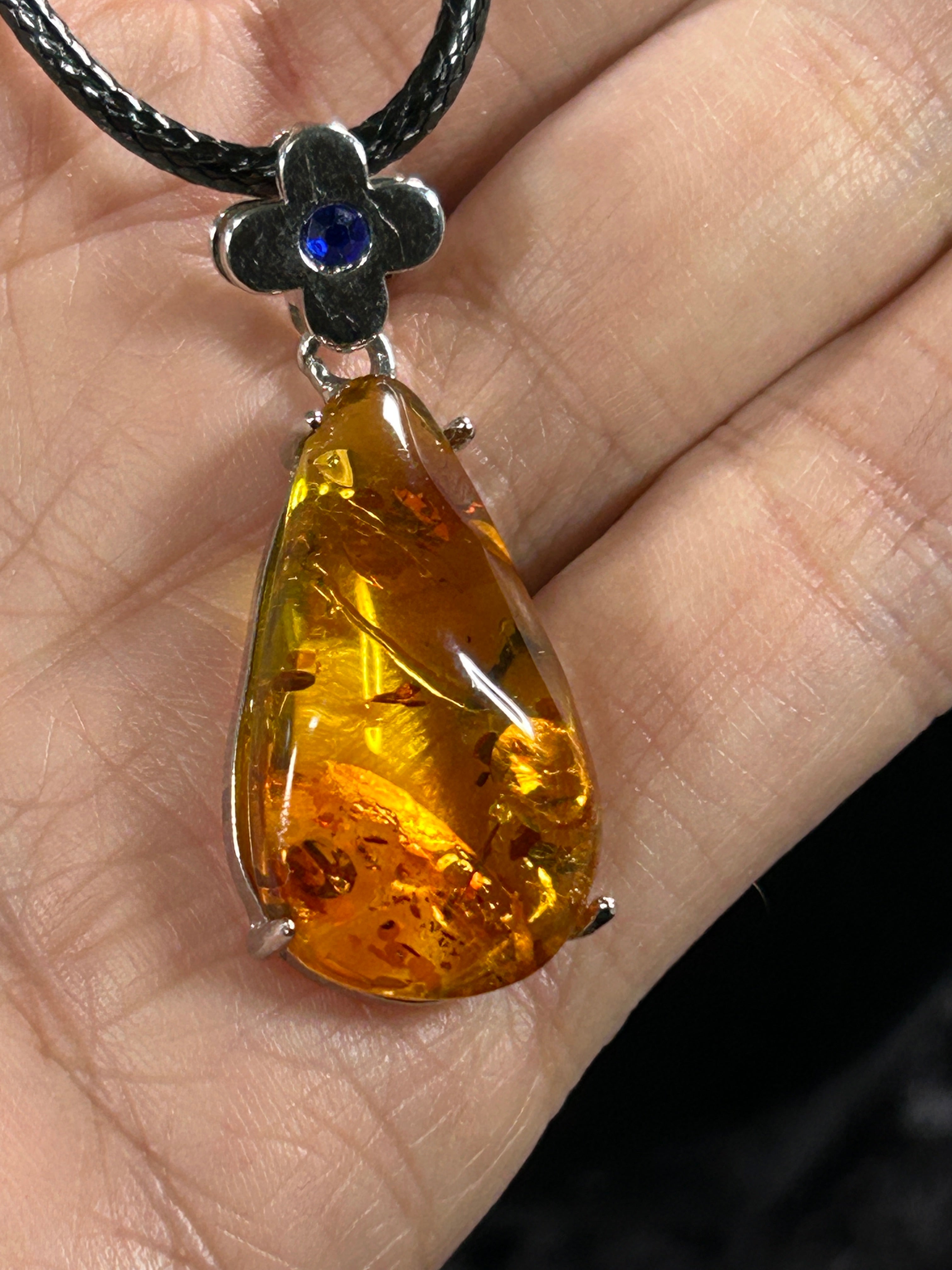 Large Genuine Amber Tear Drop Pendant.