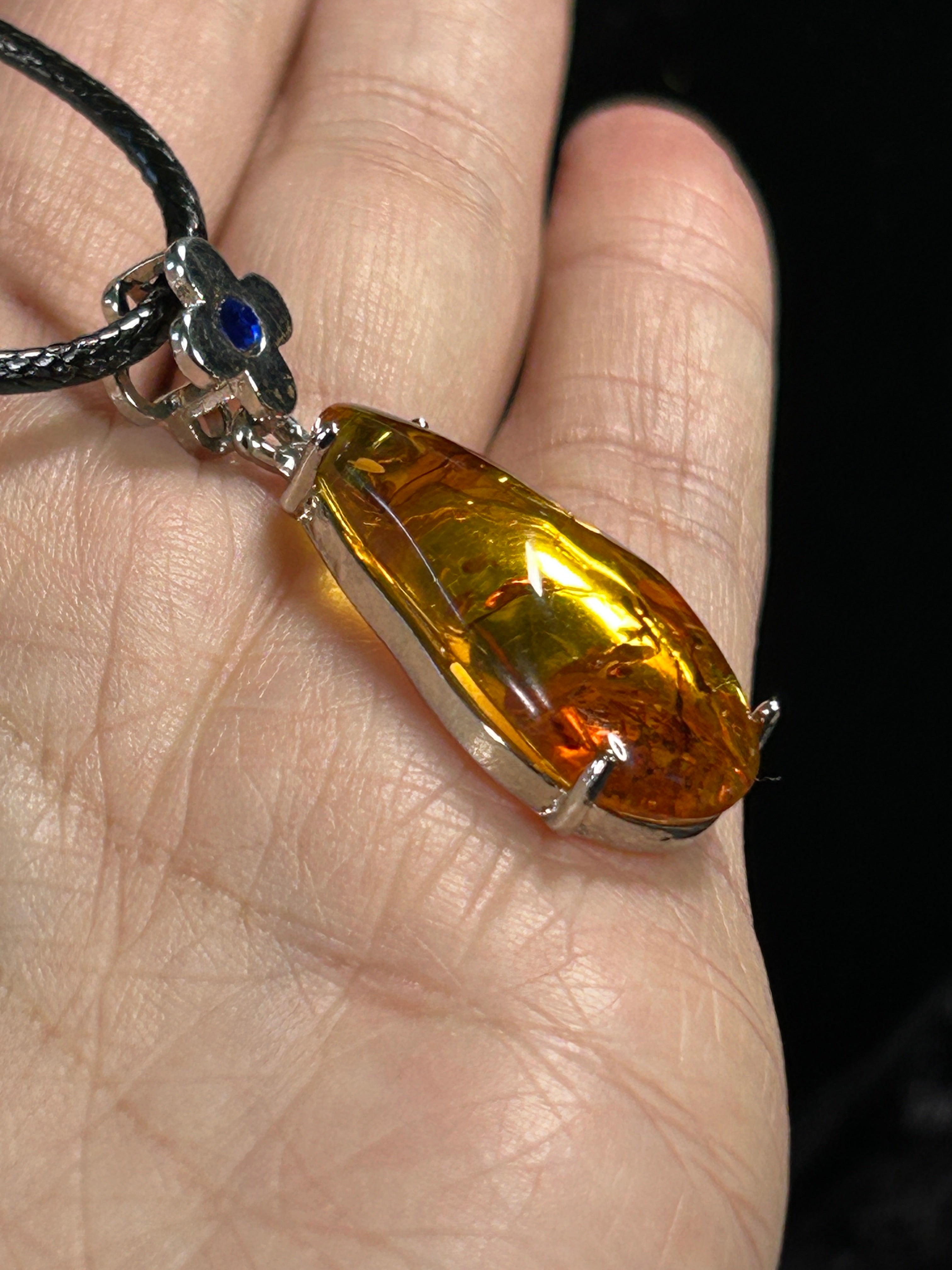 Large Genuine Amber Tear Drop Pendant.