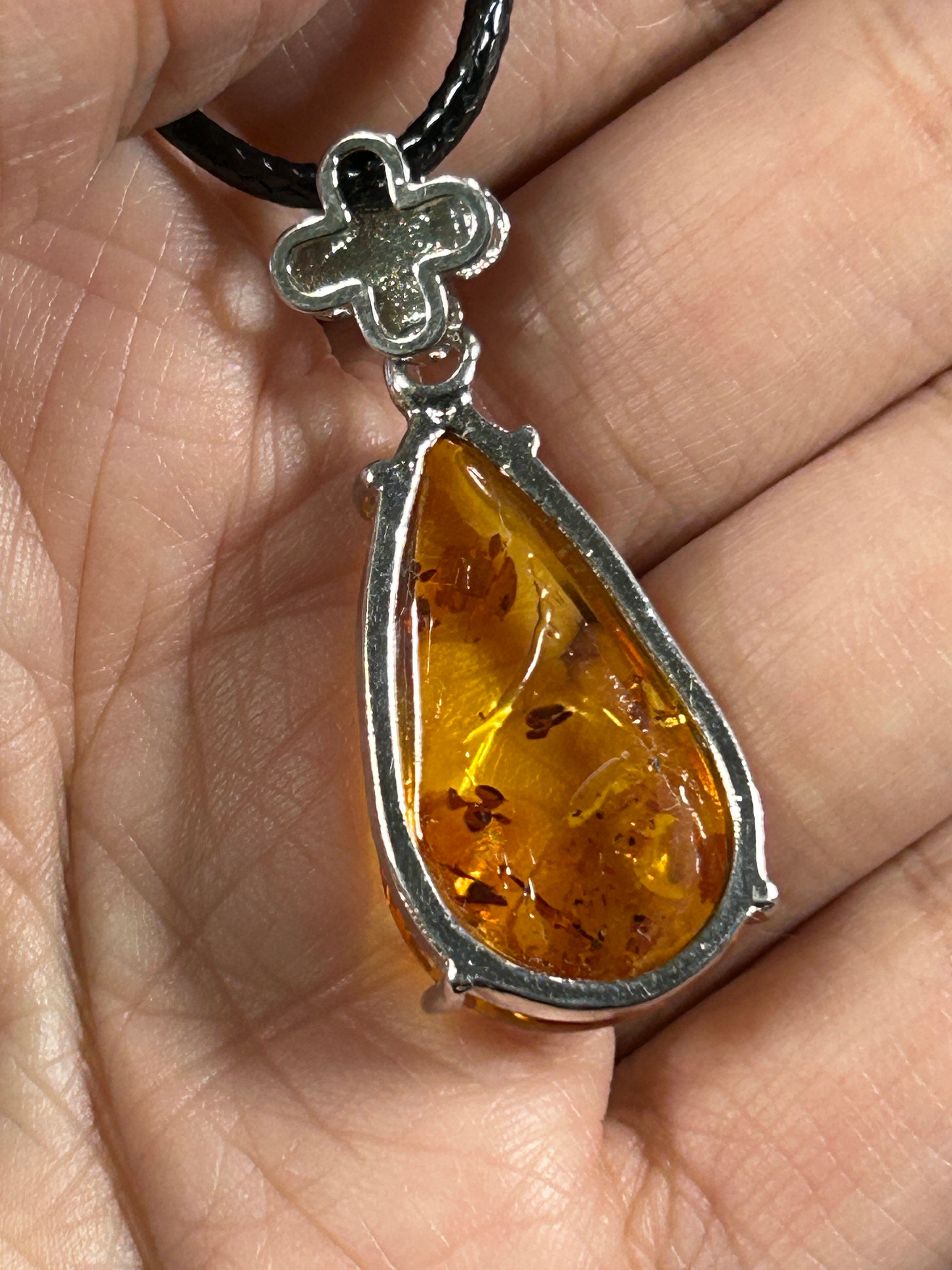 Large Genuine Amber Tear Drop Pendant.
