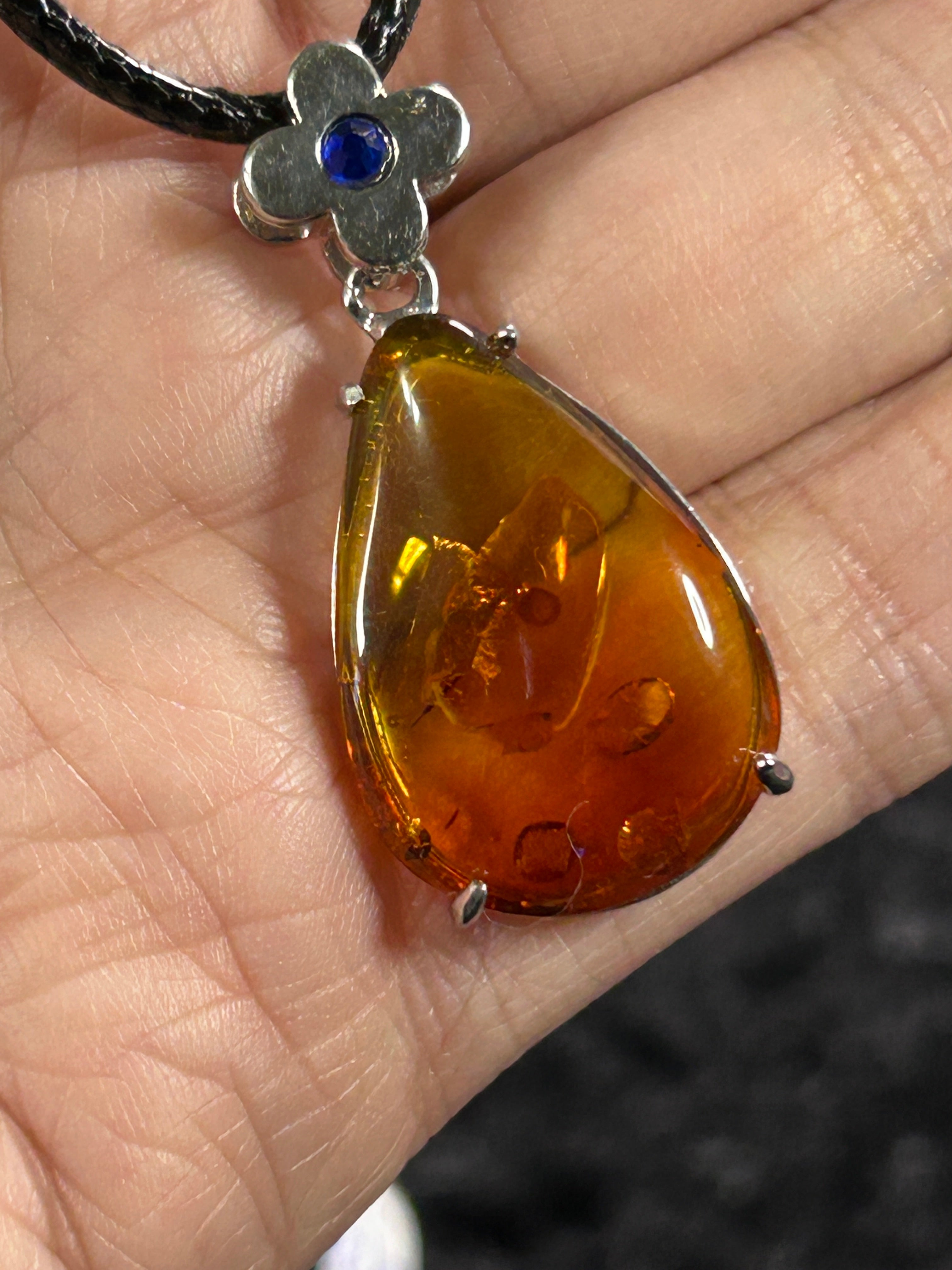 Large Genuine Amber Tear Drop Pendant