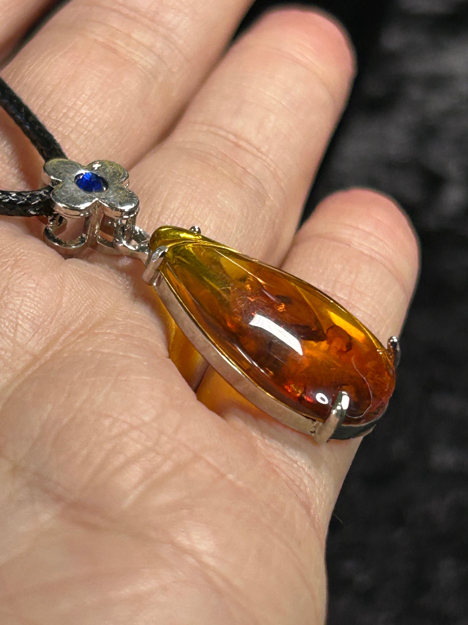 Large Genuine Amber Tear Drop Pendant