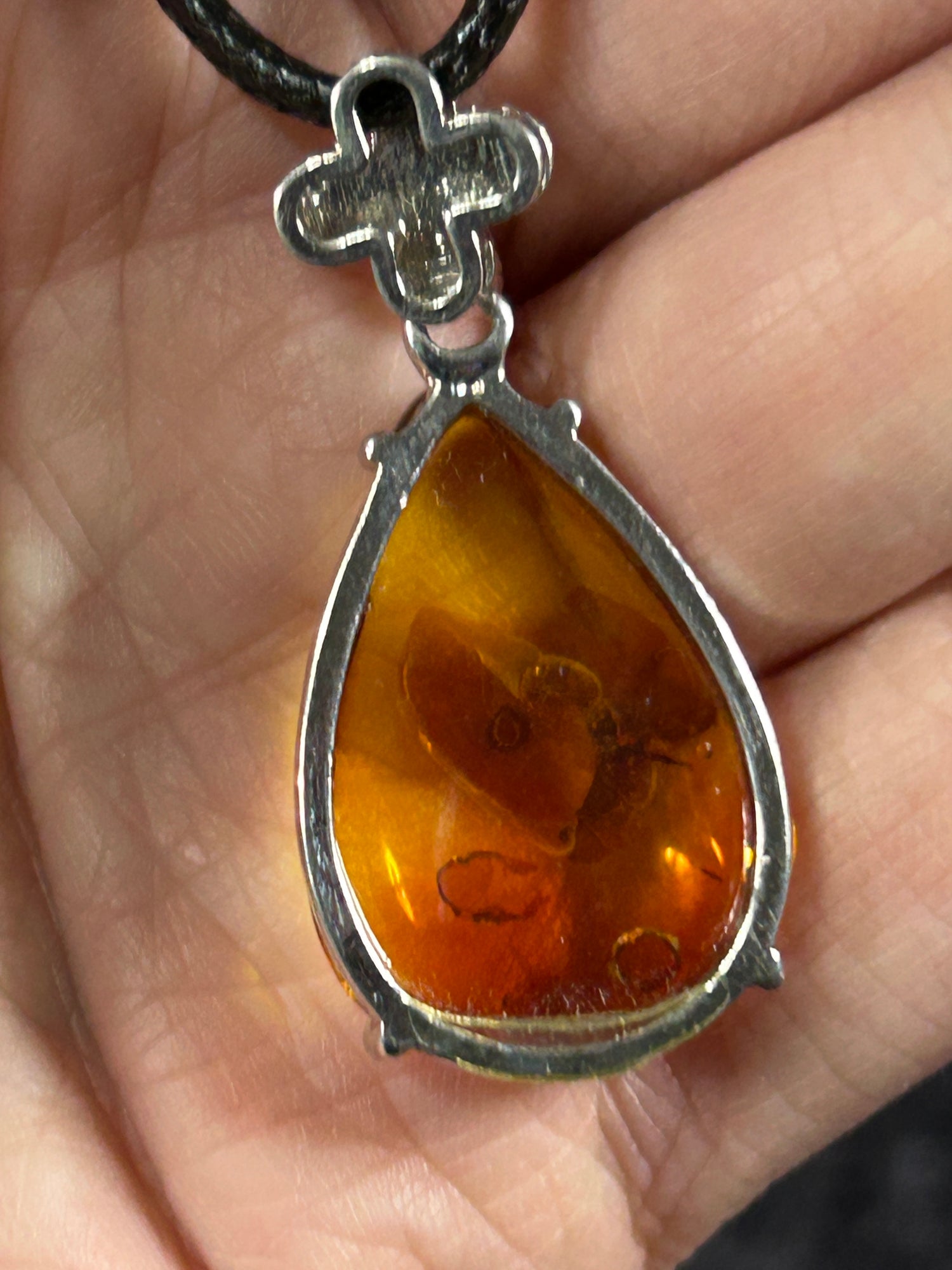 Large Genuine Amber Tear Drop Pendant