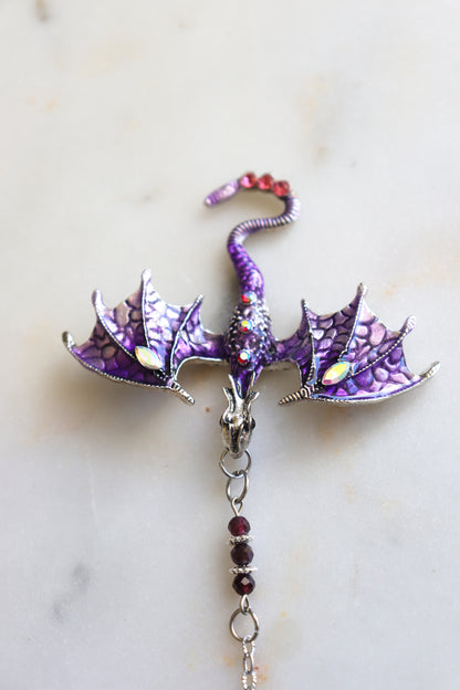 Purple Fluorite Pendulum – Dragon Dowsing Tool with Amethyst, Garnet &amp; Obsidian