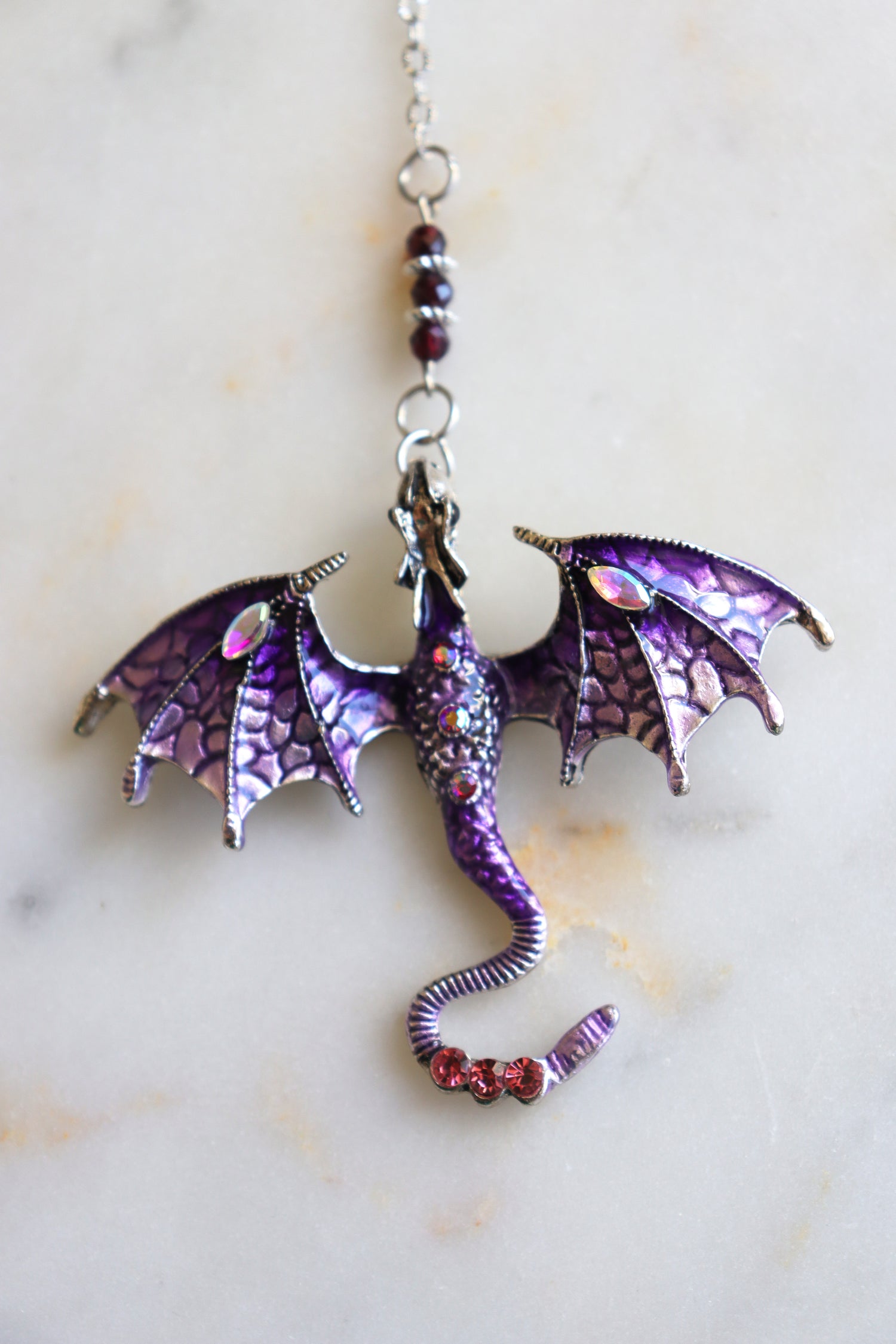 Purple Fluorite Pendulum – Dragon Dowsing Tool with Amethyst, Garnet &amp; Obsidian