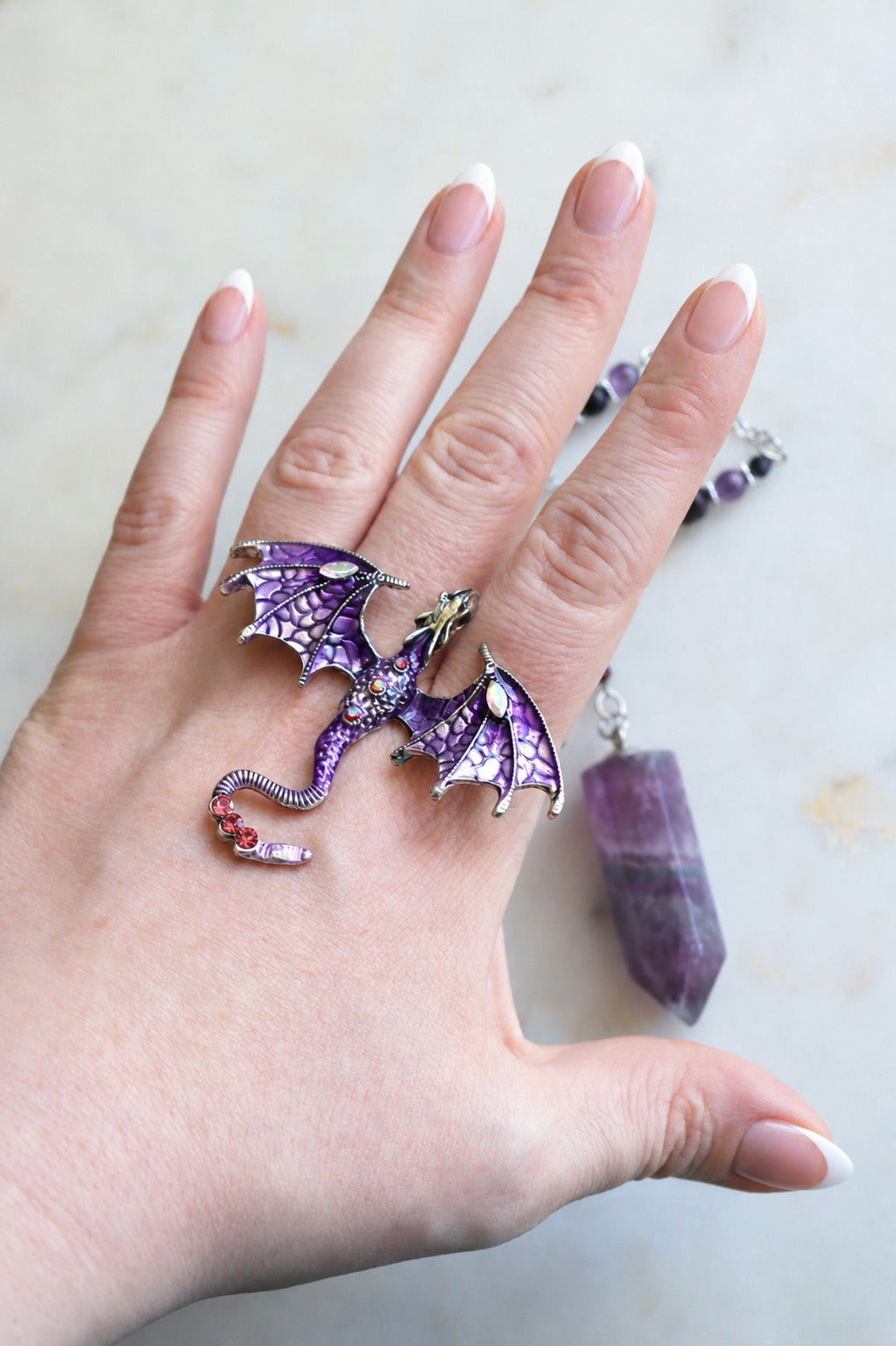 Purple Fluorite Pendulum – Dragon Dowsing Tool with Amethyst, Garnet &amp; Obsidian