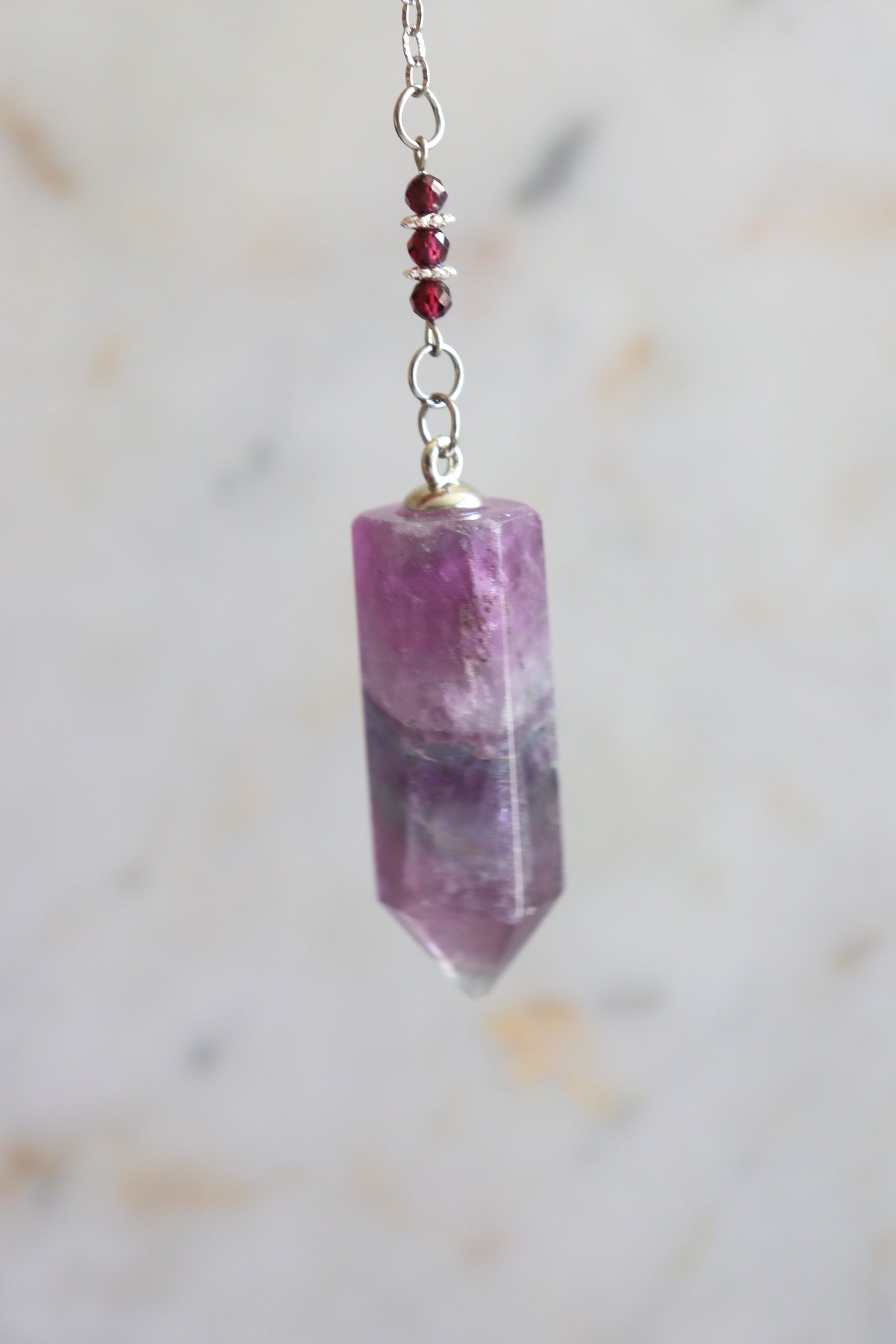 Purple Fluorite Pendulum – Dragon Dowsing Tool with Amethyst, Garnet &amp; Obsidian
