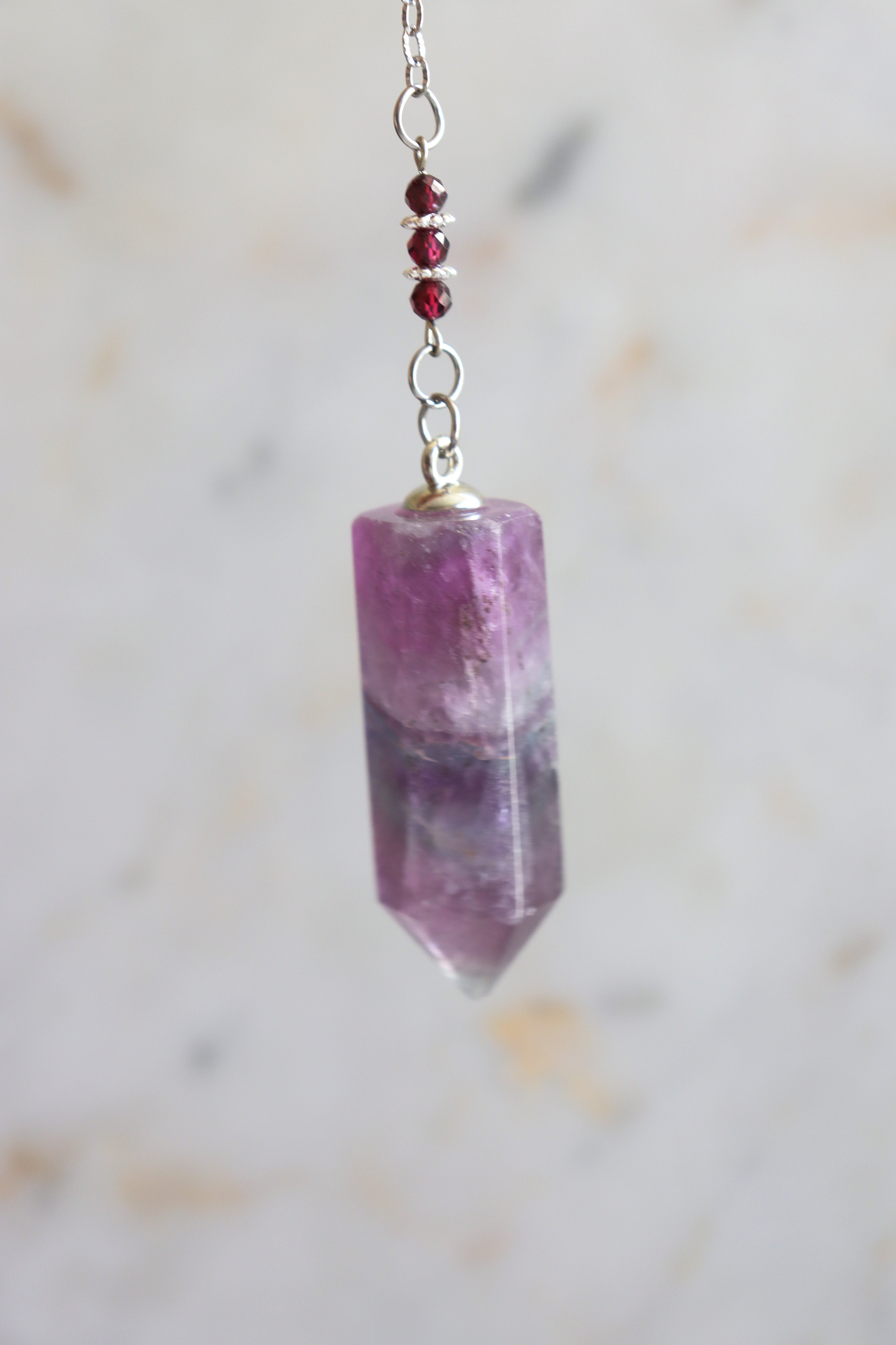 Purple Fluorite Pendulum – Dragon Dowsing Tool with Amethyst, Garnet &amp; Obsidian