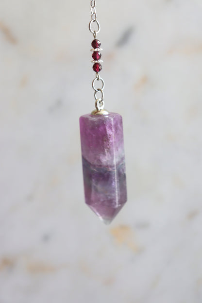 Purple Fluorite Pendulum – Dragon Dowsing Tool with Amethyst, Garnet &amp; Obsidian