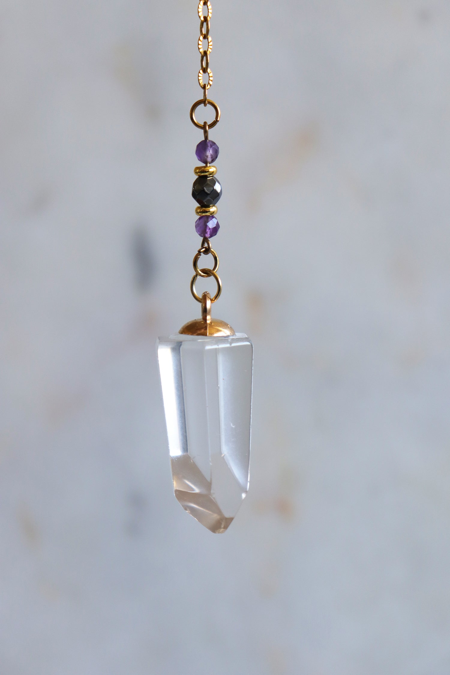 Aries Zodiac Pendulum, Clear Quartz Crystal Pendulum, Dowsing Tool, Amethyst Carnelian Hematite Aries Gift