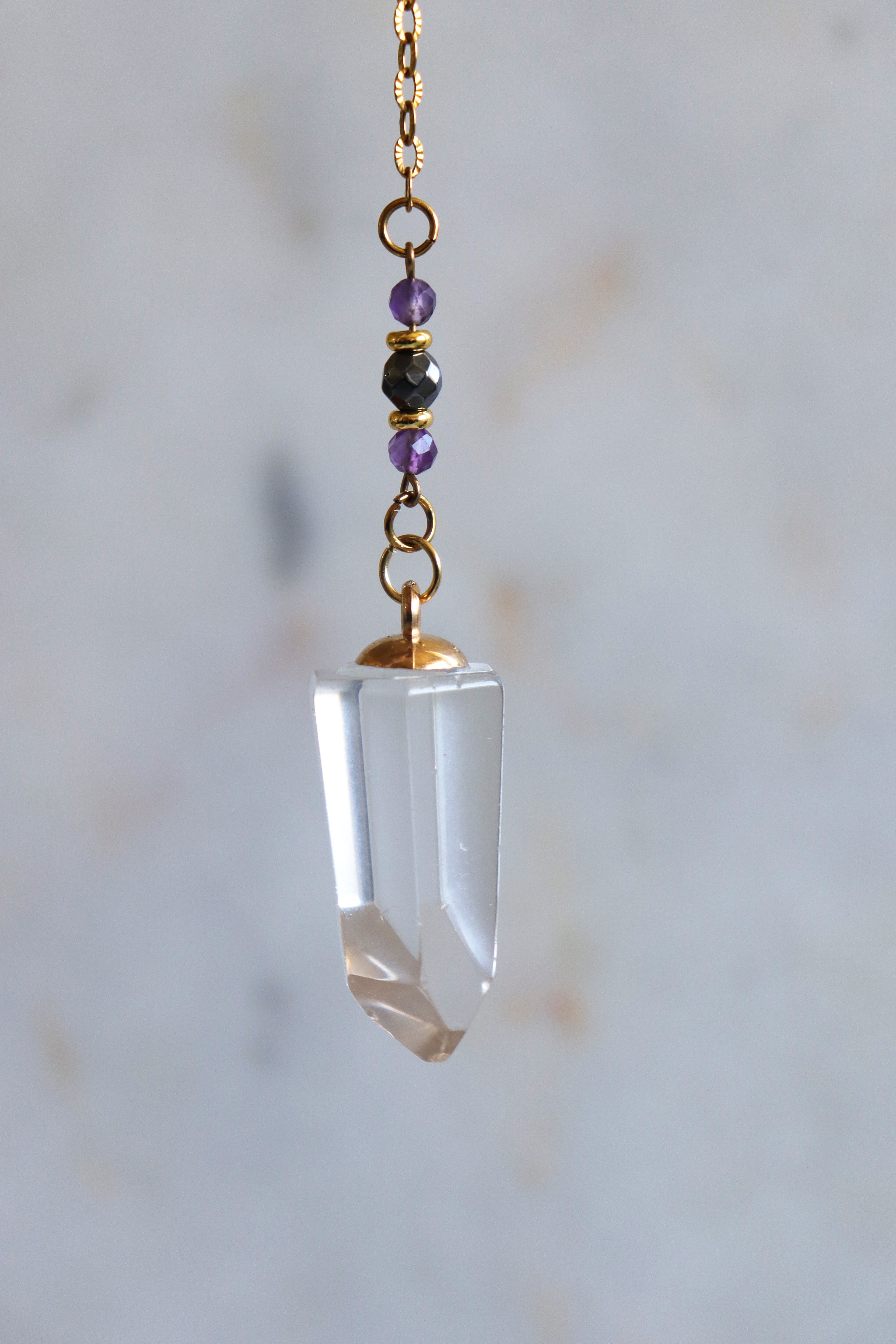 Aries Zodiac Pendulum, Clear Quartz Crystal Pendulum, Dowsing Tool, Amethyst Carnelian Hematite Aries Gift
