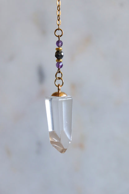 Aries Zodiac Pendulum, Clear Quartz Crystal Pendulum, Dowsing Tool, Amethyst Carnelian Hematite Aries Gift