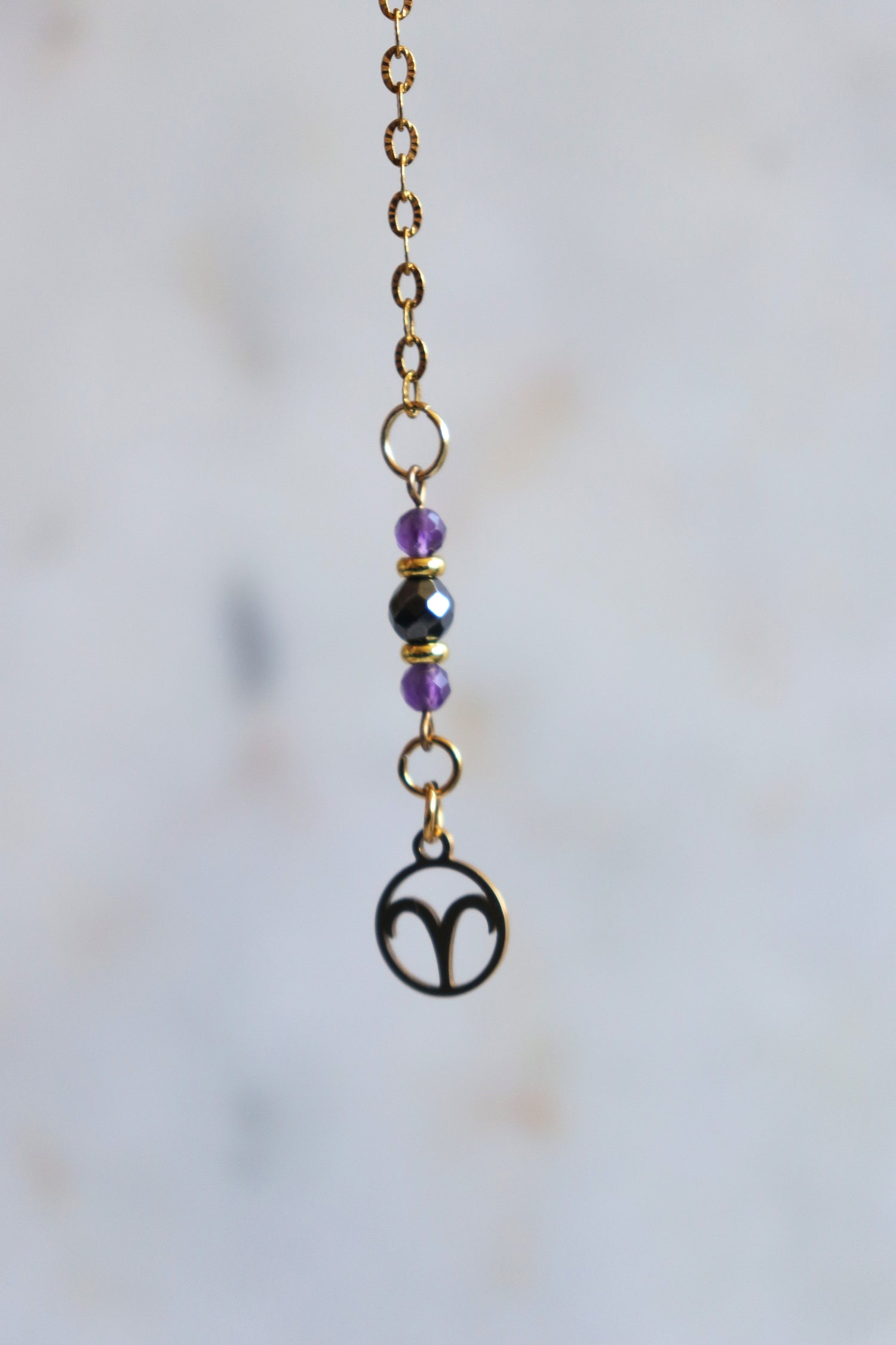 Aries Zodiac Pendulum, Clear Quartz Crystal Pendulum, Dowsing Tool, Amethyst Carnelian Hematite Aries Gift