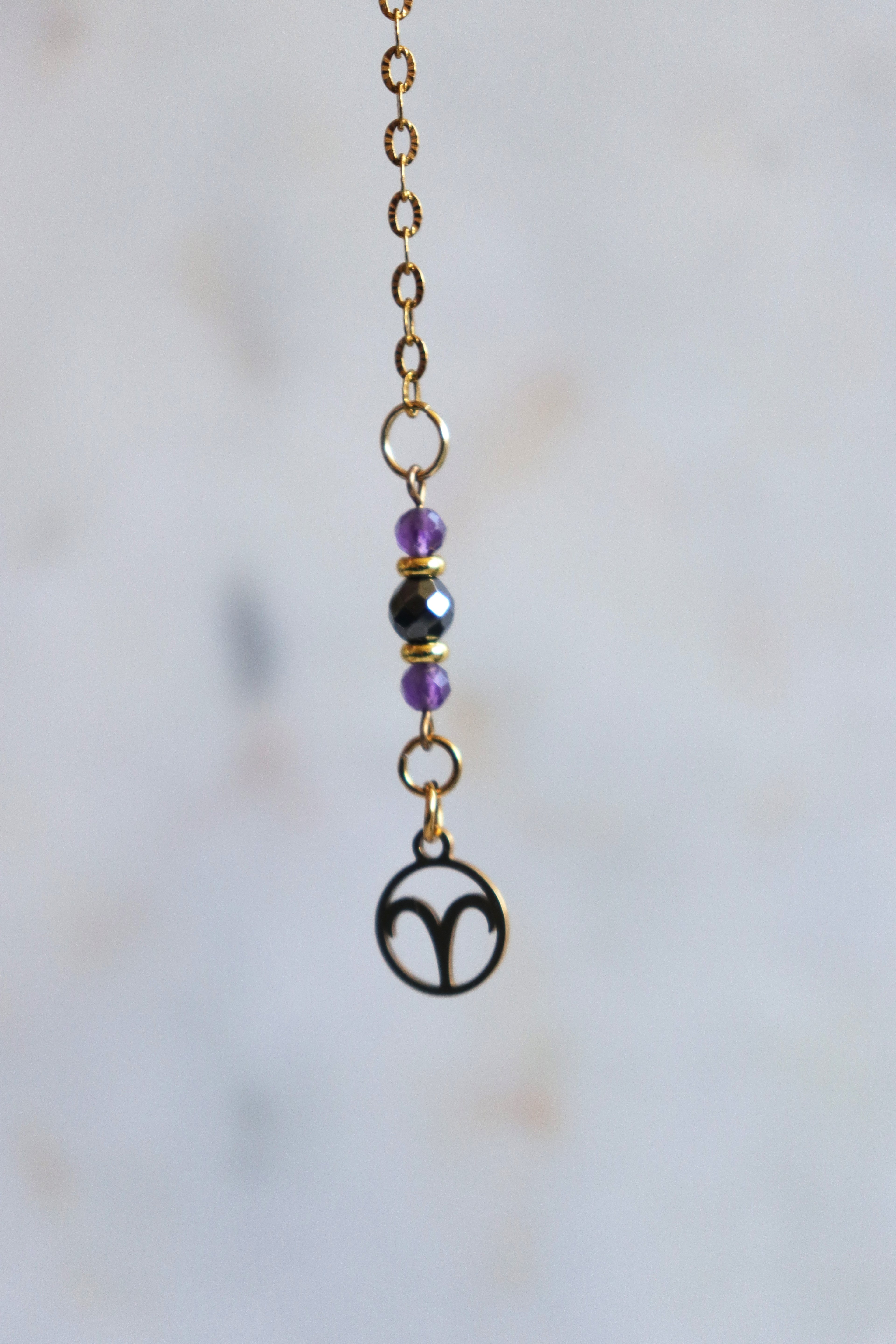Aries Zodiac Pendulum, Clear Quartz Crystal Pendulum, Dowsing Tool, Amethyst Carnelian Hematite Aries Gift