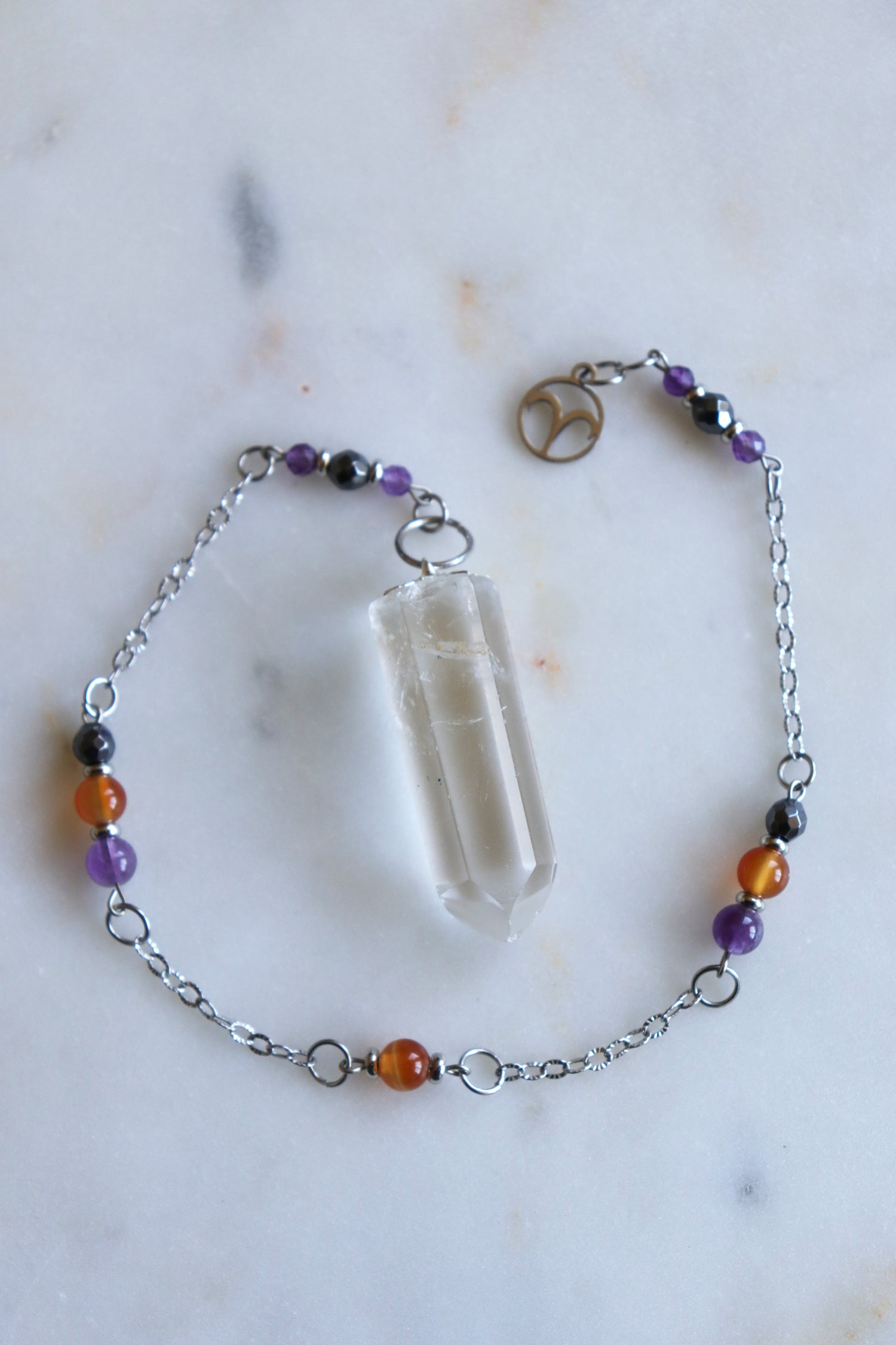 Aries Zodiac Pendulum, Clear Quartz Crystal Pendulum, Dowsing Tool, Amethyst Carnelian Hematite Aries Gift