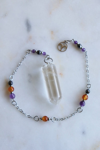 Aries Zodiac Pendulum, Clear Quartz Crystal Pendulum, Dowsing Tool, Amethyst Carnelian Hematite Aries Gift