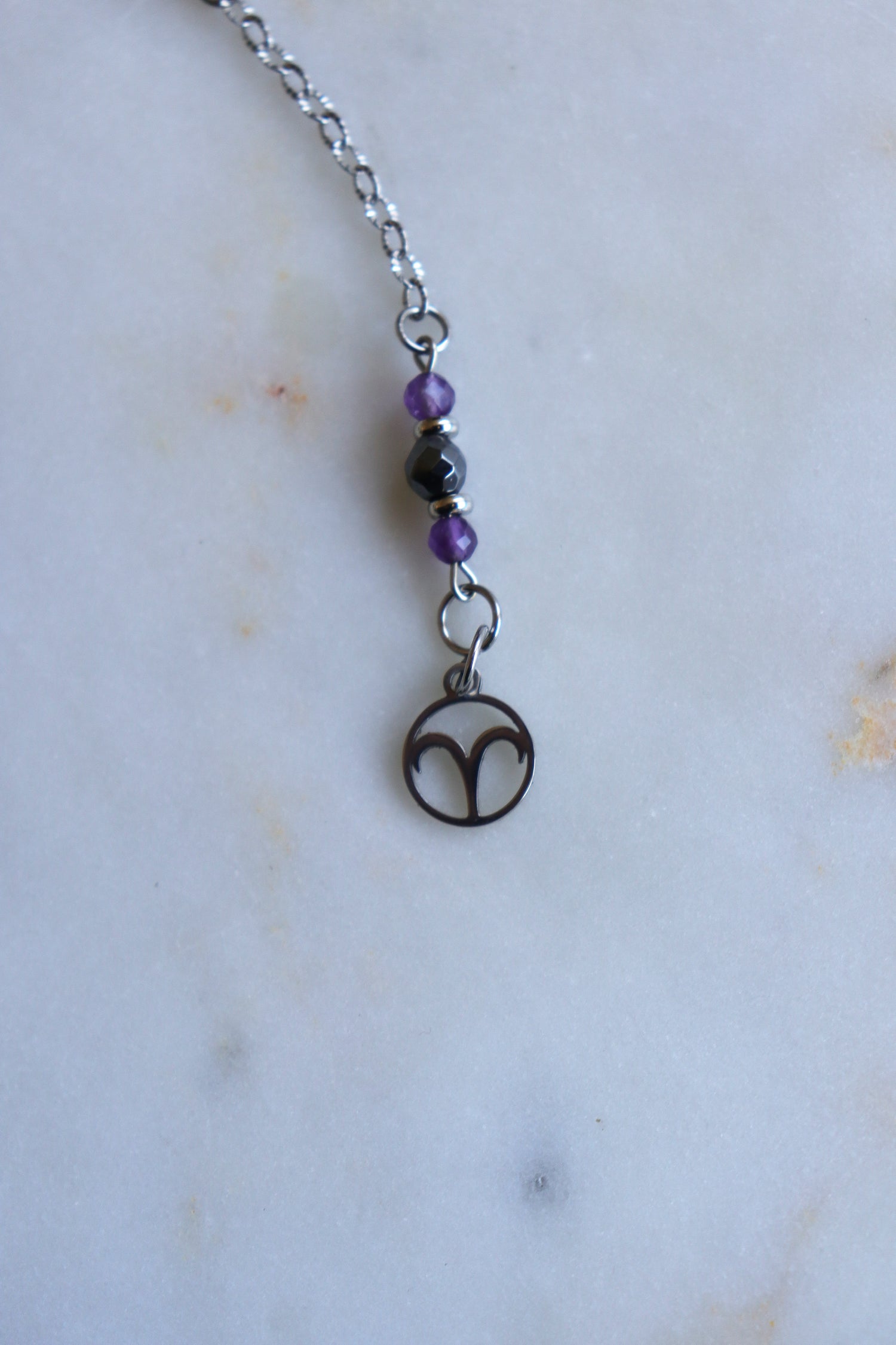 Aries Zodiac Pendulum, Clear Quartz Crystal Pendulum, Dowsing Tool, Amethyst Carnelian Hematite Aries Gift