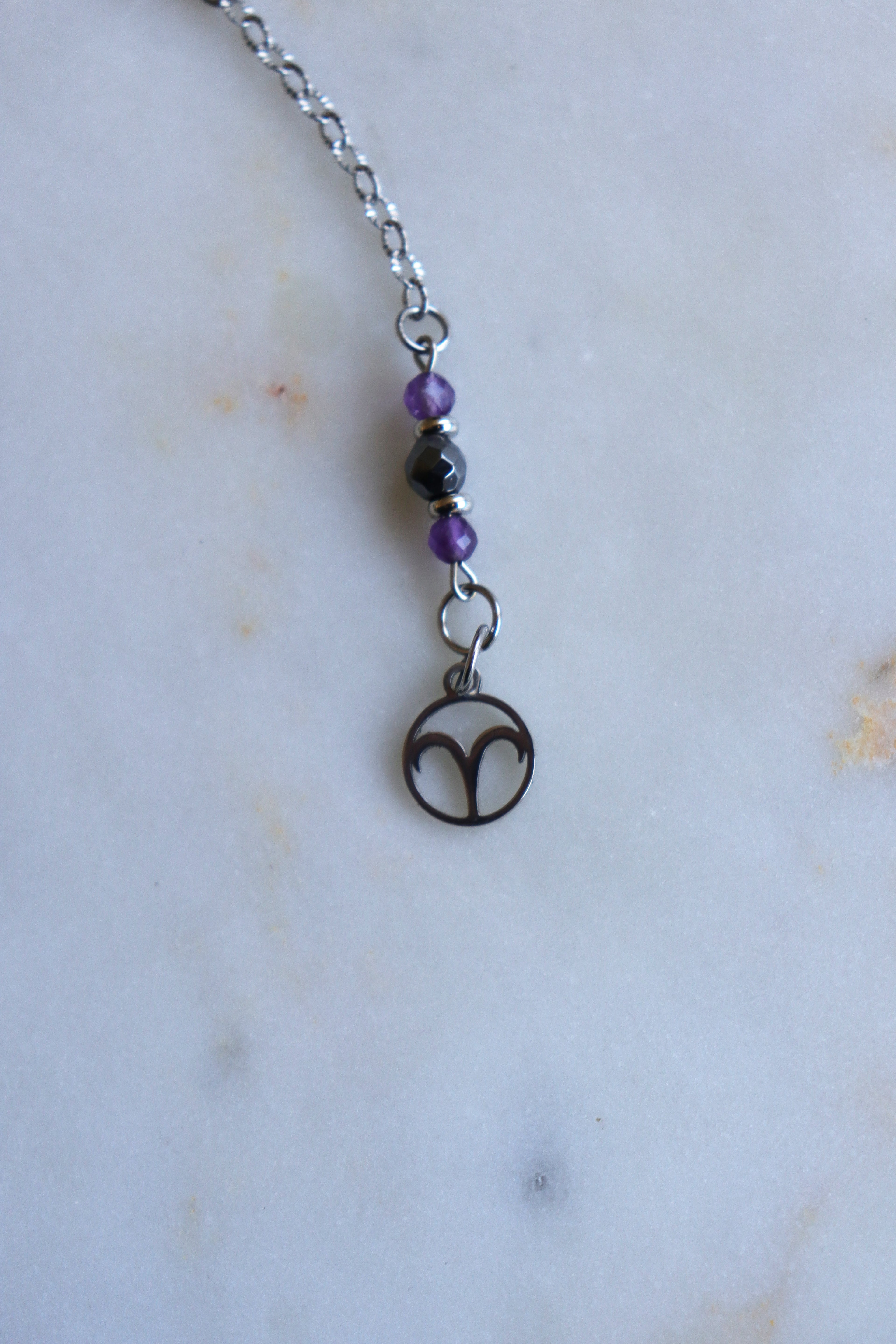 Aries Zodiac Pendulum, Clear Quartz Crystal Pendulum, Dowsing Tool, Amethyst Carnelian Hematite Aries Gift