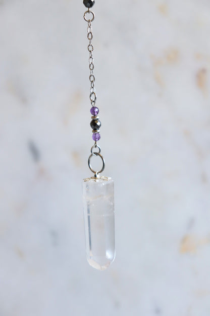 Aries Zodiac Pendulum, Clear Quartz Crystal Pendulum, Dowsing Tool, Amethyst Carnelian Hematite Aries Gift