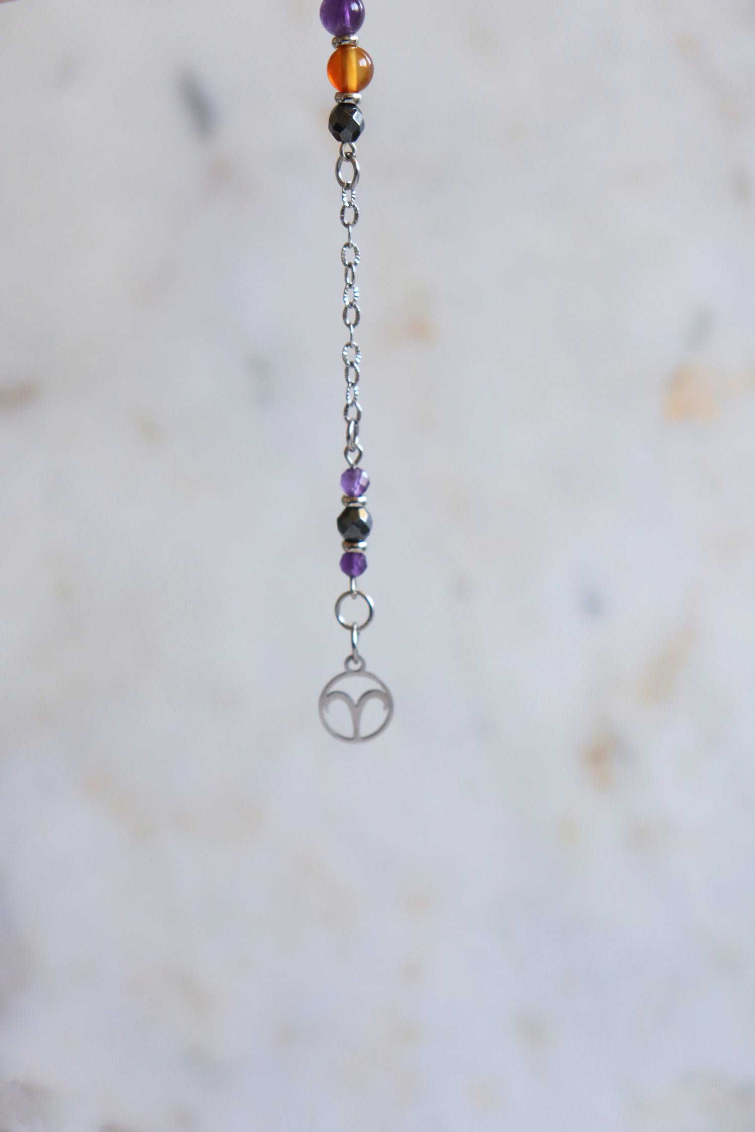 Aries Zodiac Pendulum, Clear Quartz Crystal Pendulum, Dowsing Tool, Amethyst Carnelian Hematite Aries Gift