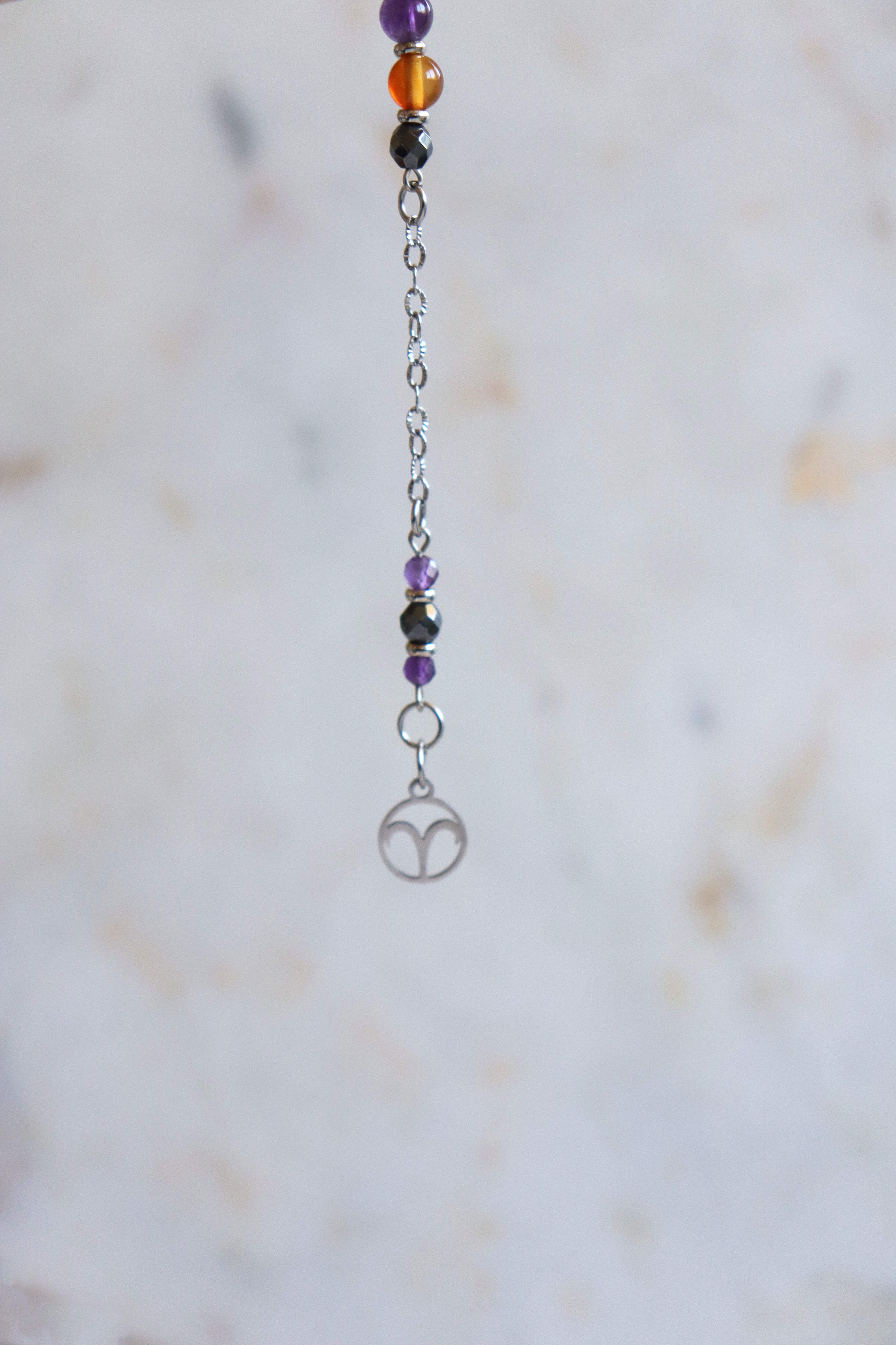 Aries Zodiac Pendulum, Clear Quartz Crystal Pendulum, Dowsing Tool, Amethyst Carnelian Hematite Aries Gift
