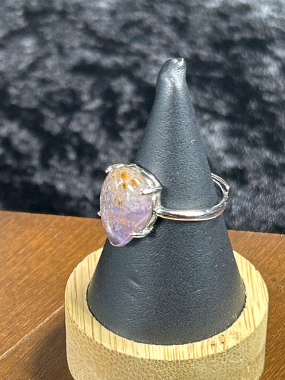 Beautiful HQ Amethyst with Gold Rutile Teardrop Ring - Adjustable