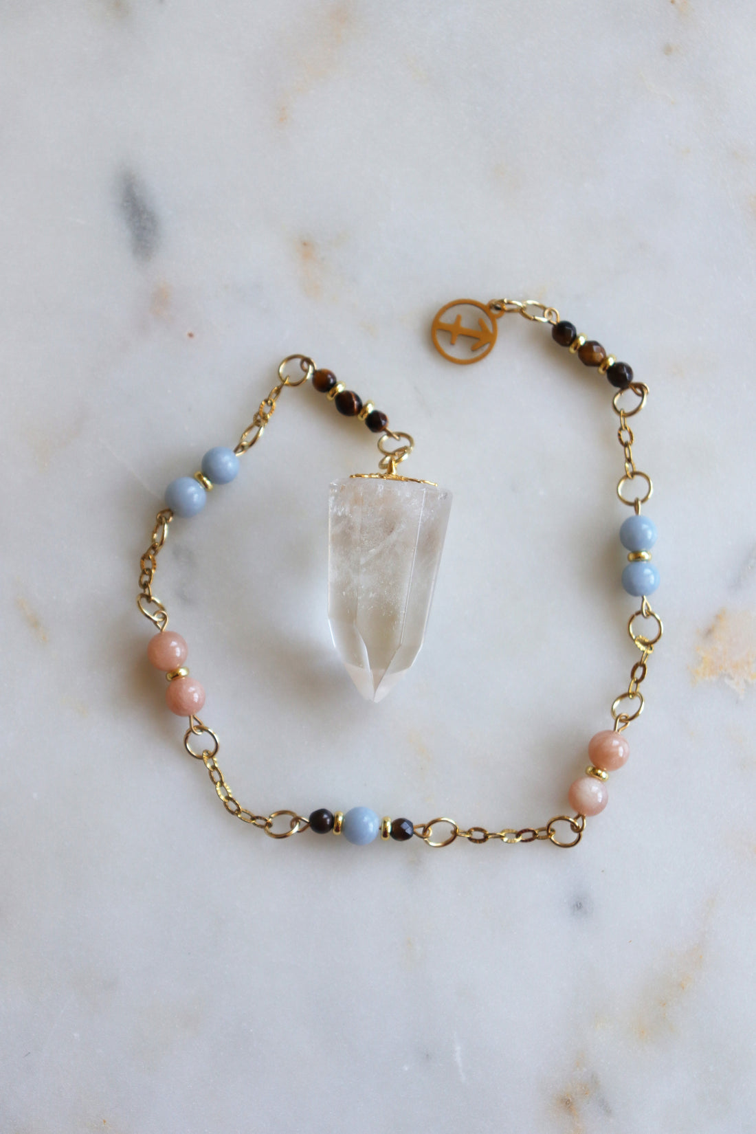 Sagittarius Zodiac Pendulum, Clear Quartz Crystal Pendulum, Dowsing Tool, Sunstone Tigers Eye Aquamarine Gift