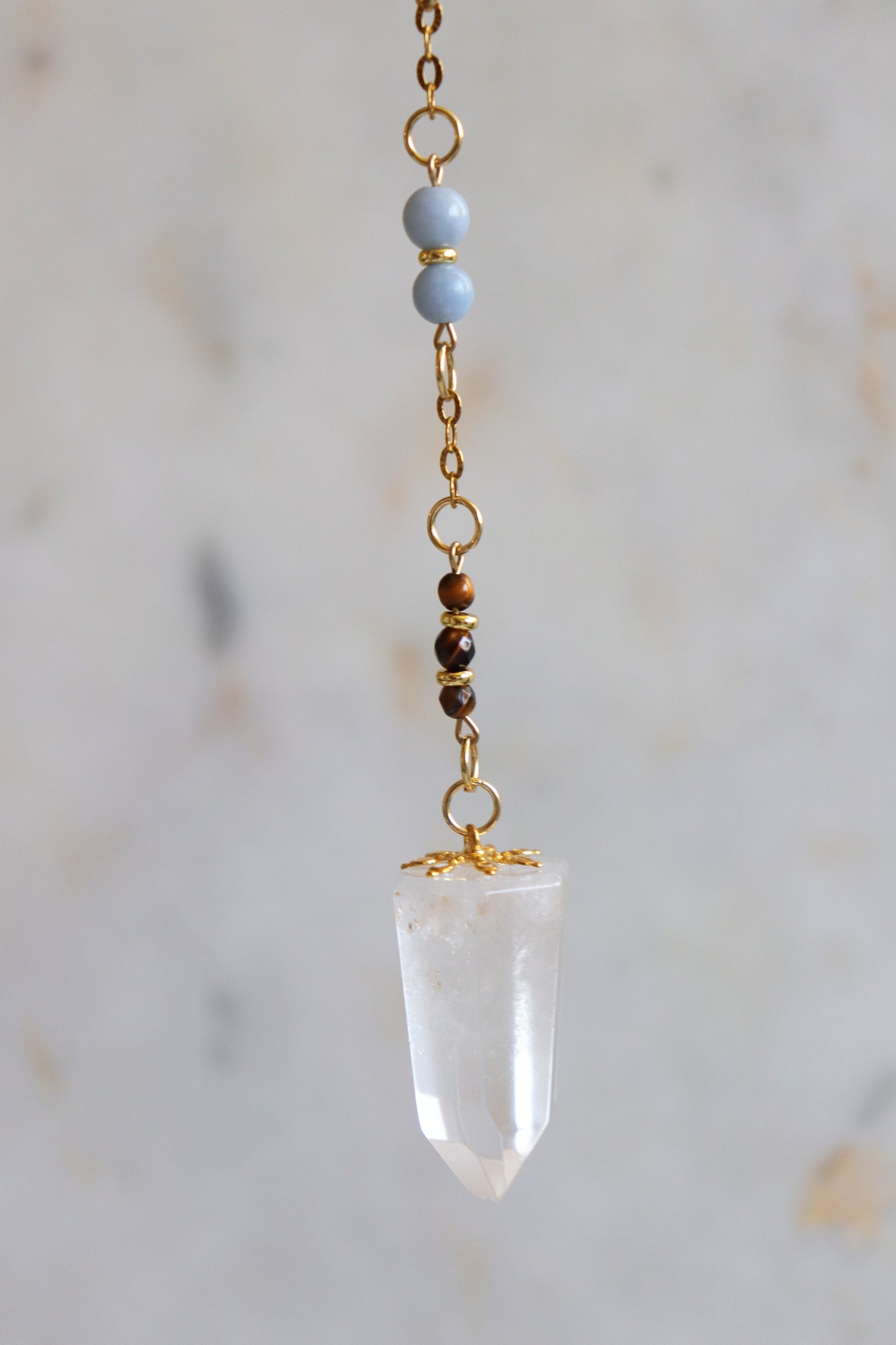 Sagittarius Zodiac Pendulum, Clear Quartz Crystal Pendulum, Dowsing Tool, Sunstone Tigers Eye Aquamarine Gift