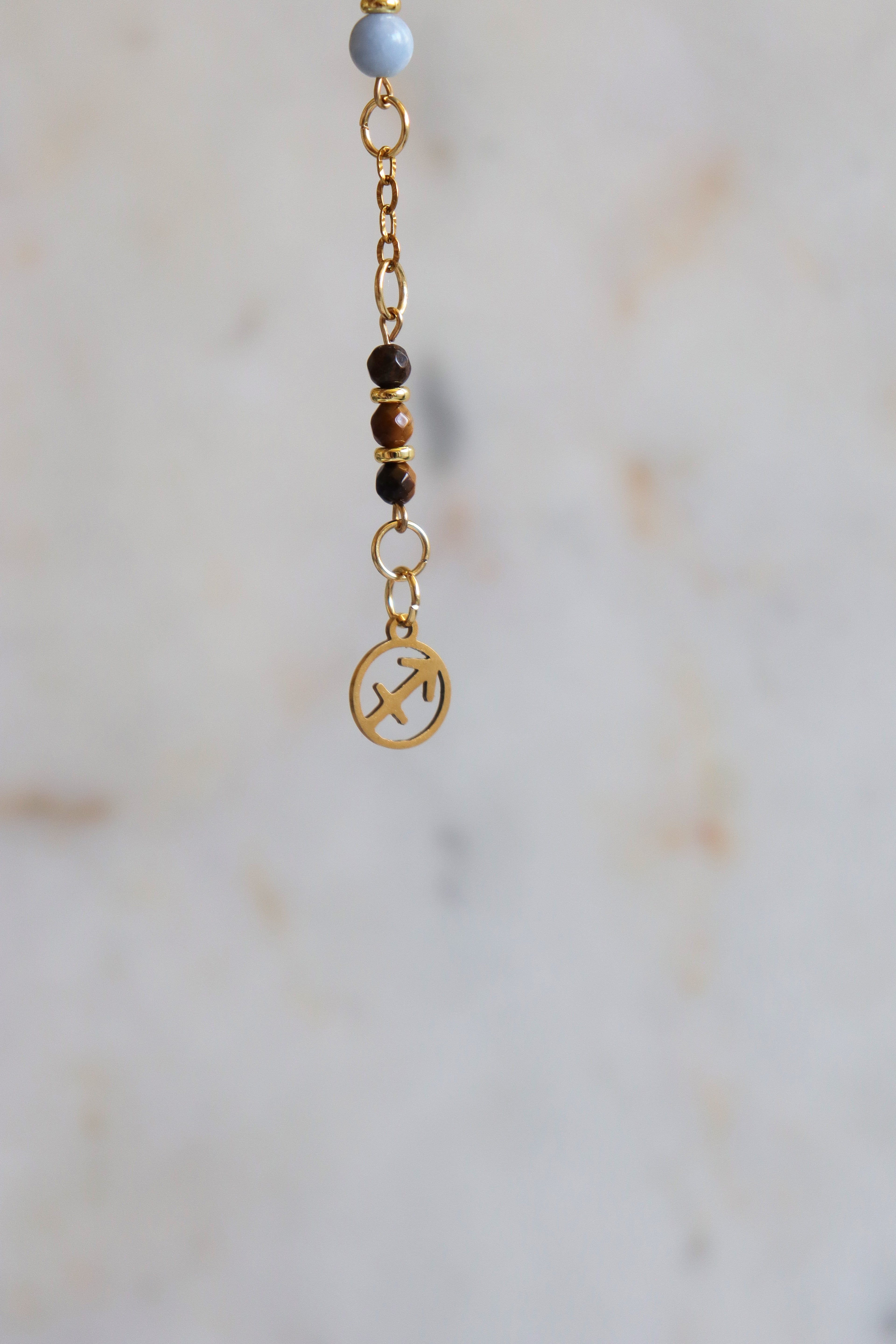 Sagittarius Zodiac Pendulum, Clear Quartz Crystal Pendulum, Dowsing Tool, Sunstone Tigers Eye Aquamarine Gift