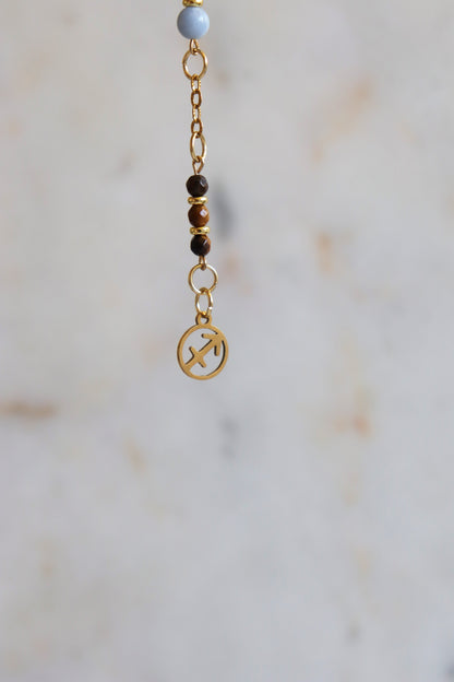 Sagittarius Zodiac Pendulum, Clear Quartz Crystal Pendulum, Dowsing Tool, Sunstone Tigers Eye Aquamarine Gift