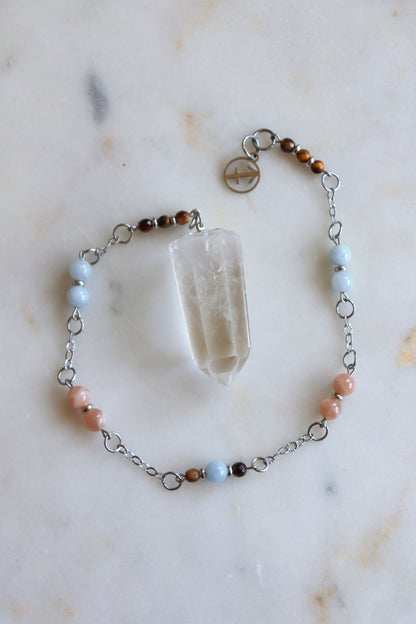 Sagittarius Zodiac Pendulum, Clear Quartz Crystal Pendulum, Dowsing Tool, Sunstone Tigers Eye Aquamarine Gift