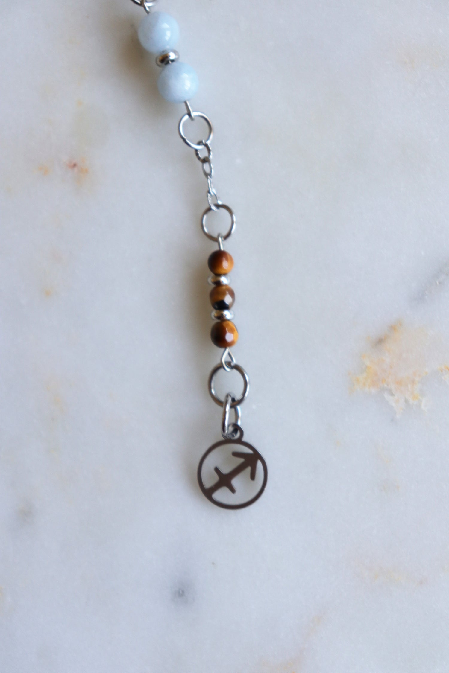 Sagittarius Zodiac Pendulum, Clear Quartz Crystal Pendulum, Dowsing Tool, Sunstone Tigers Eye Aquamarine Gift