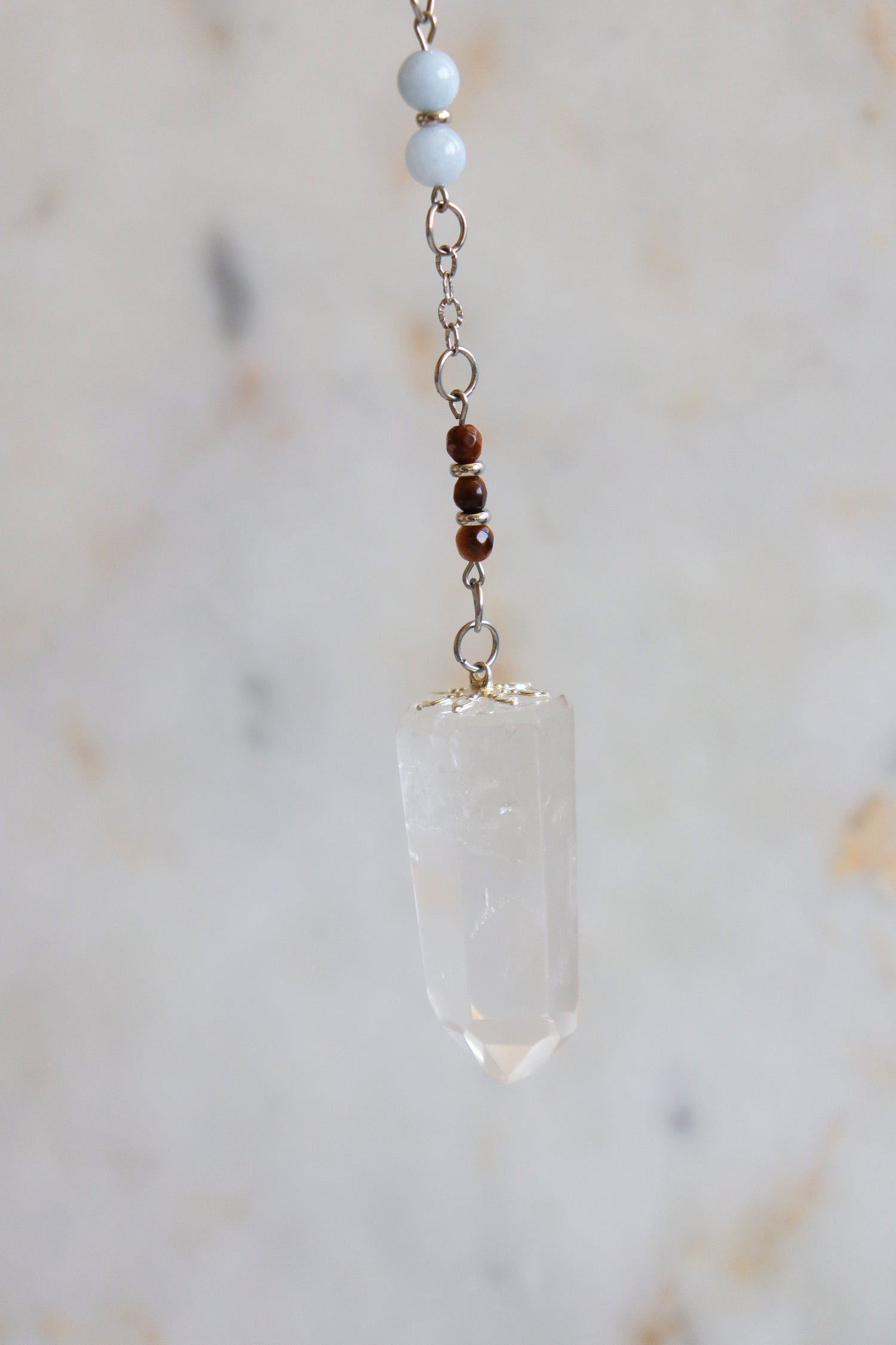 Sagittarius Zodiac Pendulum, Clear Quartz Crystal Pendulum, Dowsing Tool, Sunstone Tigers Eye Aquamarine Gift