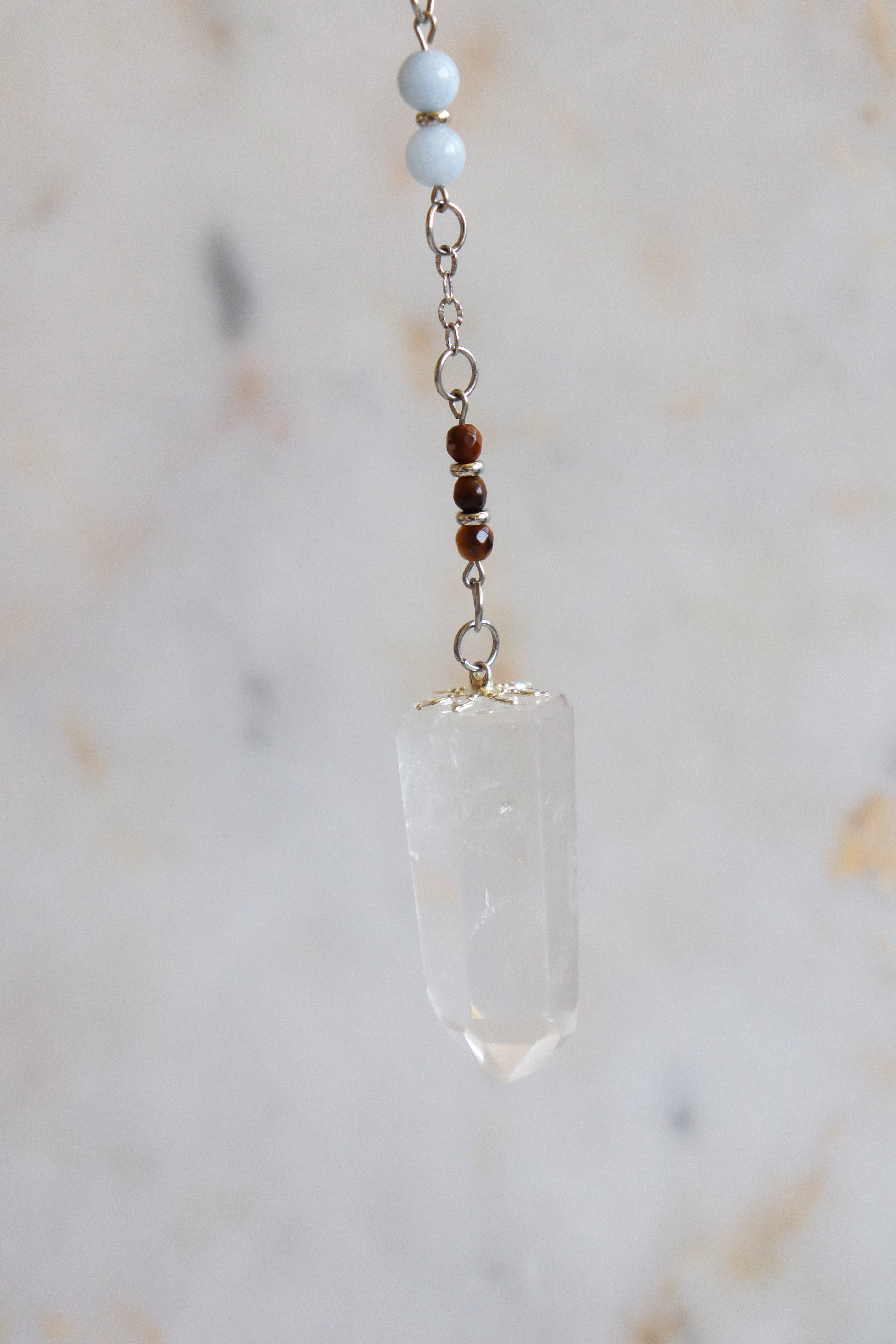 Sagittarius Zodiac Pendulum, Clear Quartz Crystal Pendulum, Dowsing Tool, Sunstone Tigers Eye Aquamarine Gift