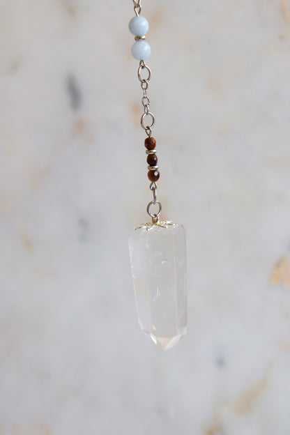 Sagittarius Zodiac Pendulum, Clear Quartz Crystal Pendulum, Dowsing Tool, Sunstone Tigers Eye Aquamarine Gift