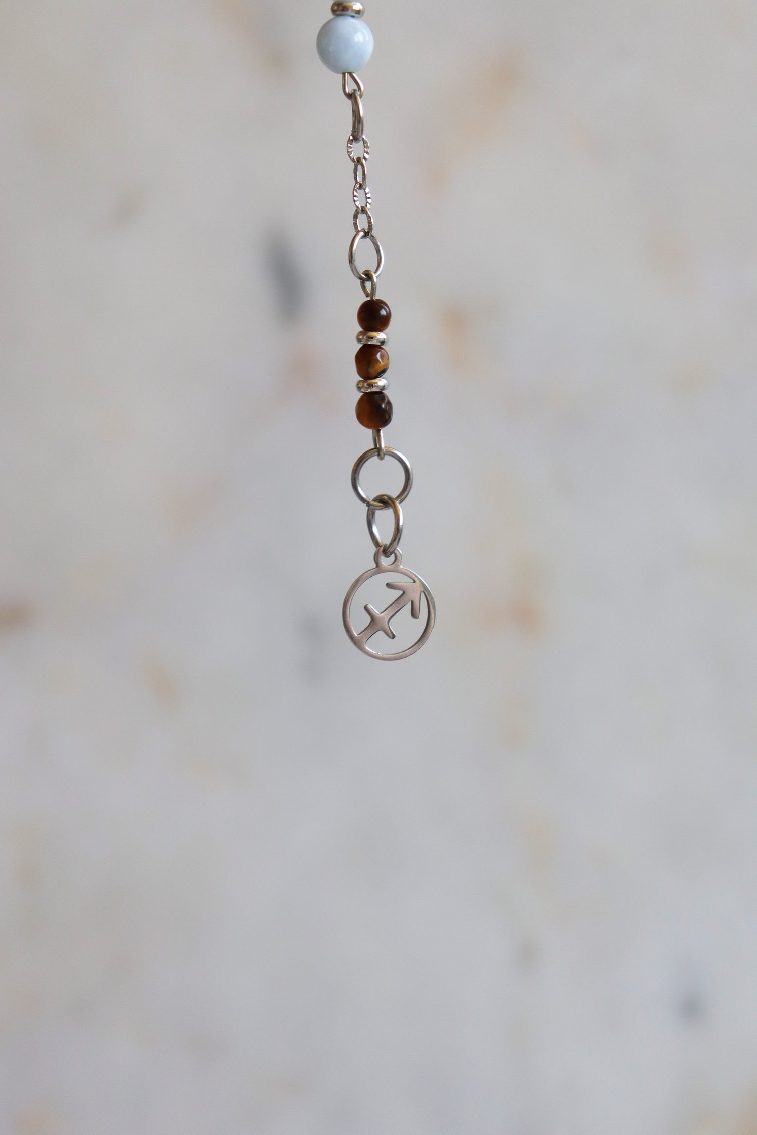 Sagittarius Zodiac Pendulum, Clear Quartz Crystal Pendulum, Dowsing Tool, Sunstone Tigers Eye Aquamarine Gift